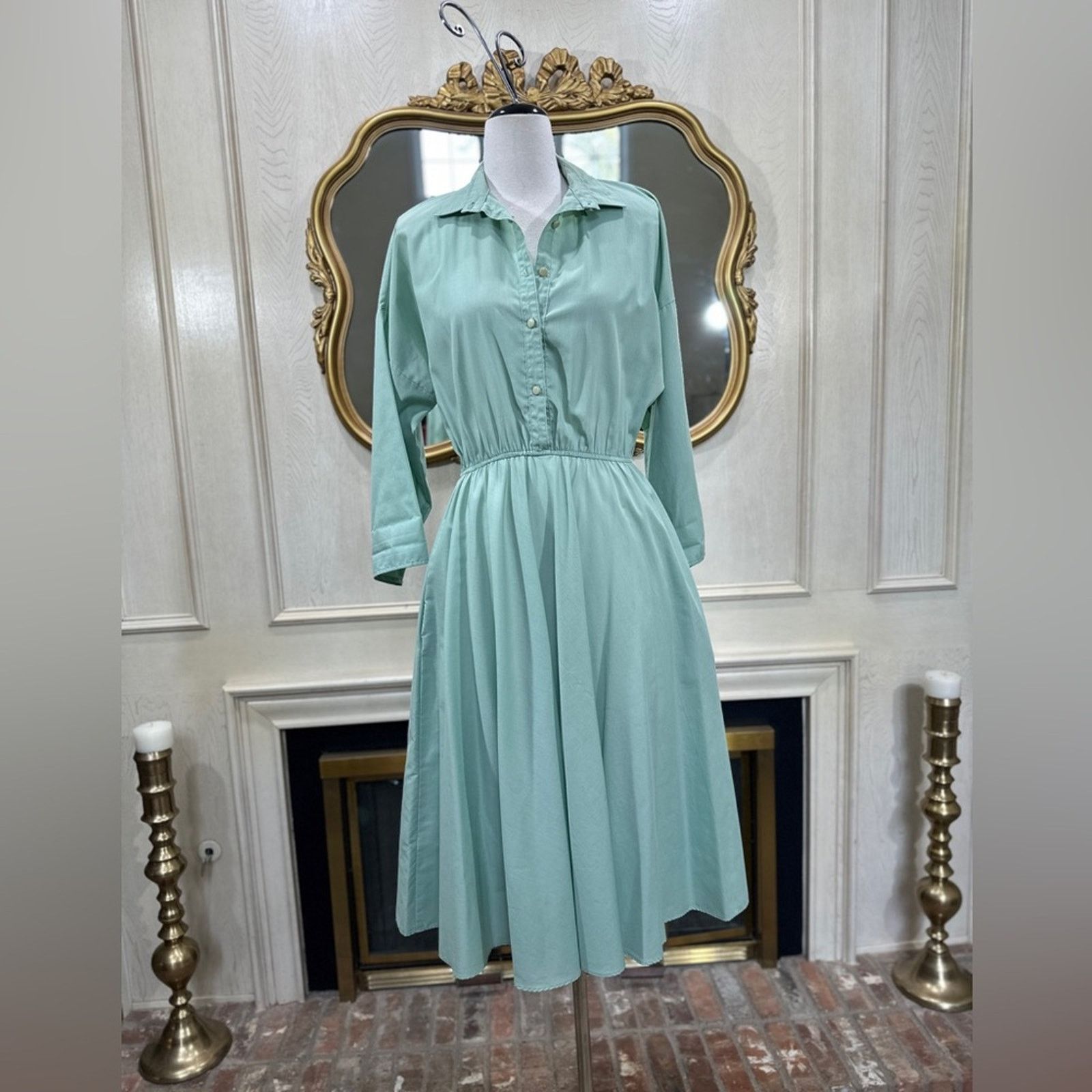 Vintage Vintage 80s Mint Green Dress – The American Shirt Dress Size S / US 4 / IT 40 - 1 Thumbnail