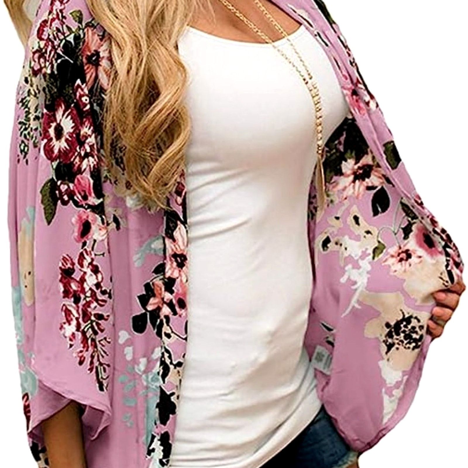 Other Women's Batwing Chiffon Kimono Beachwear CoverUp Pink L Size L / US 10 / IT 46 - 2 Thumbnail