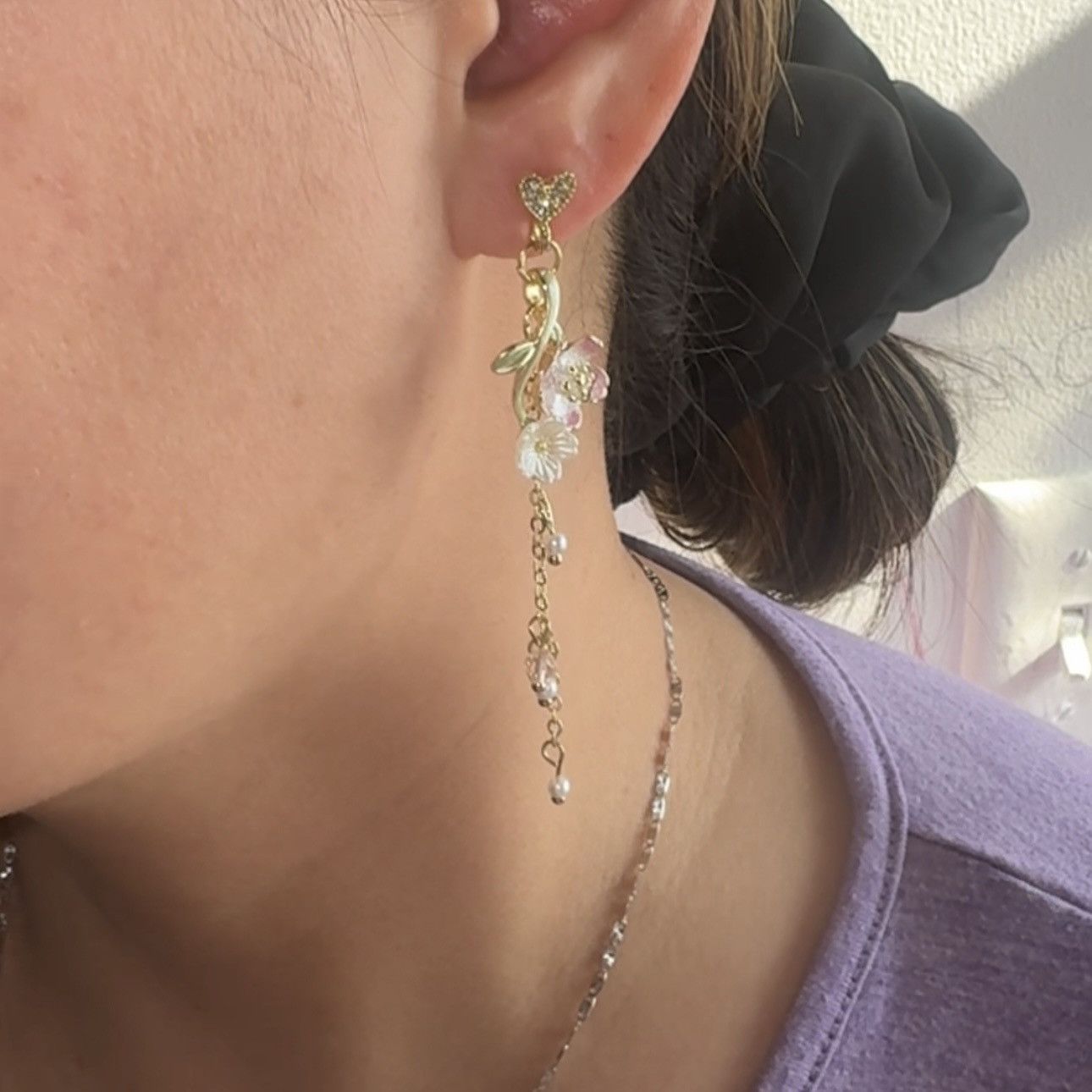Other Flower Dangle Drop Earrings for Women Asymmetry Design Size ONE SIZE - 4 Thumbnail