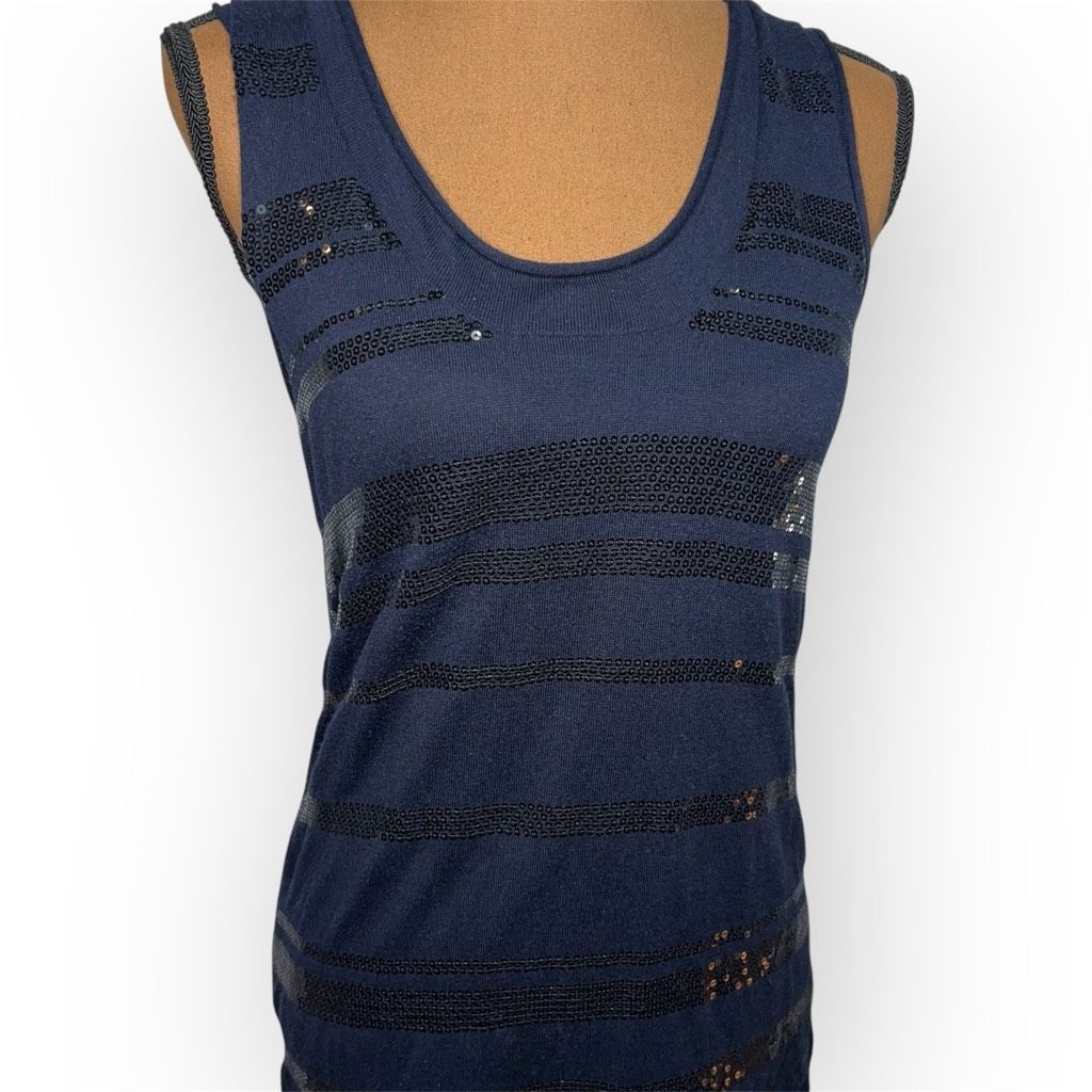 Banana Republic Banana Republic, Navy Blue Front Sequin Striped Long Tank, Women’s Small Size S / US 4 / IT 40 - 2 Thumbnail