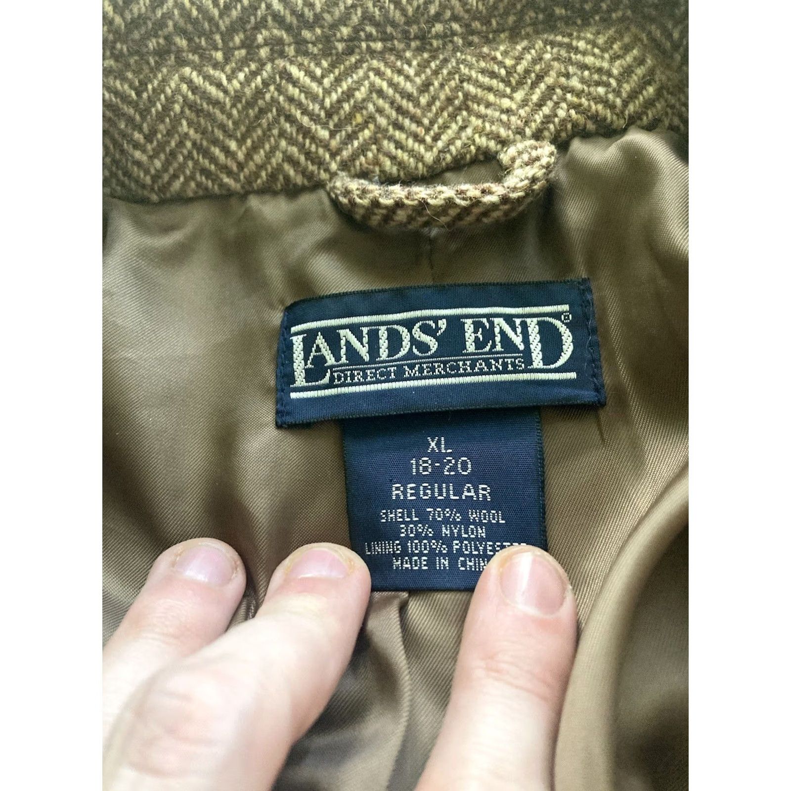 Lands' End Lands' End Womens XL Beige Herringbone Pea Coat Wool Blend Overcoat Size XL / US 12-14 / IT 48-50 - 6 Thumbnail