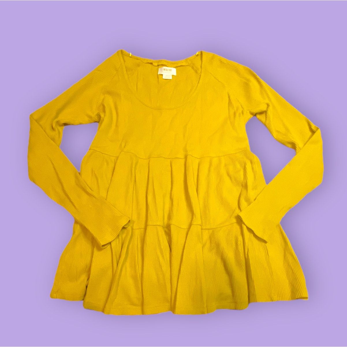 Anthropologie Maeve by Anthropologie Mustard Tiered Cotton Waffle Top XS Size XS / US 0-2 / IT 36-38 - 1 Thumbnail