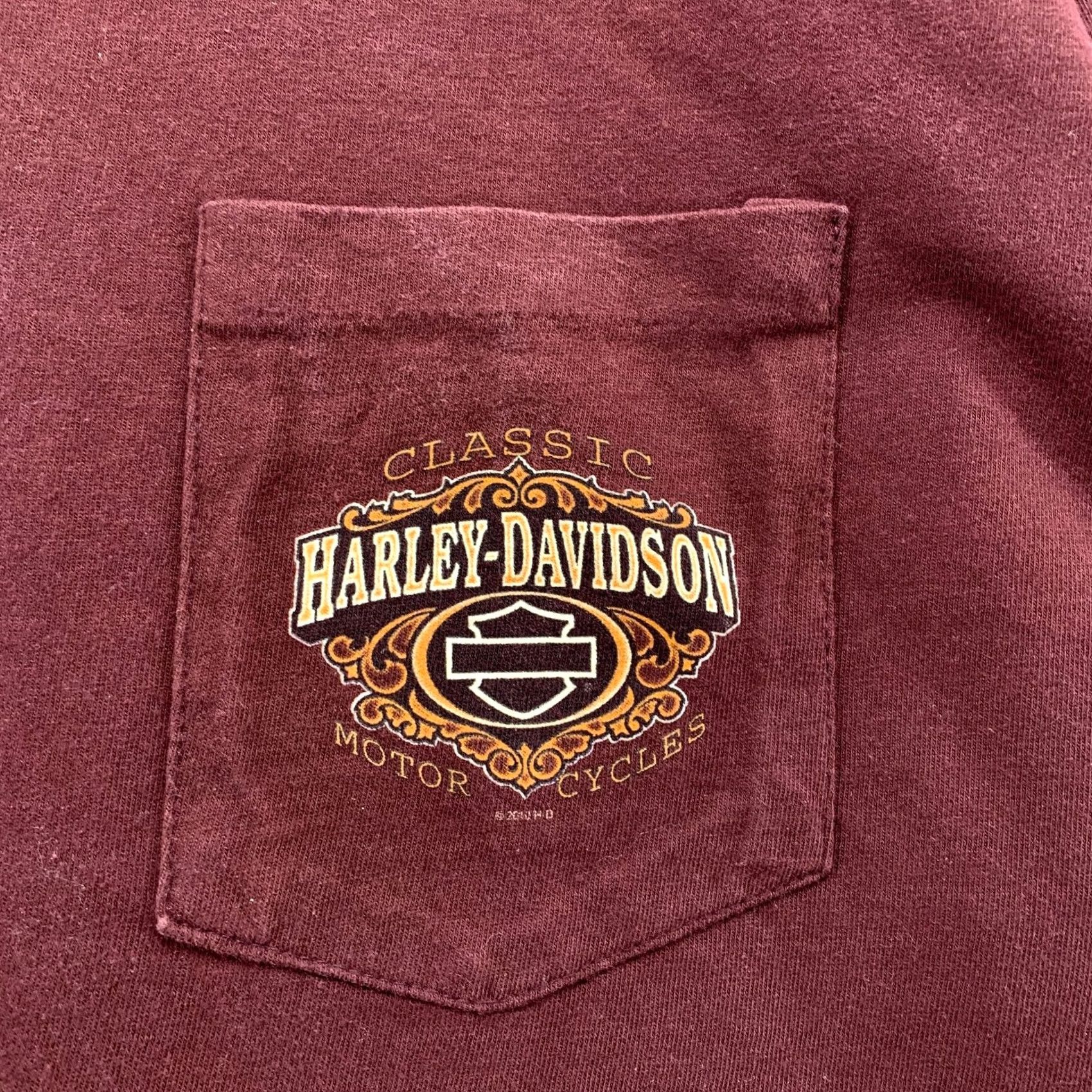 Harley Davidson VINTAGE Harley Davidson Pocket T Shirt Mens Large Maroon Thunder Mountain Loveland CO Motorcycle Size US L / EU 52-54 / 3 - 6 Thumbnail