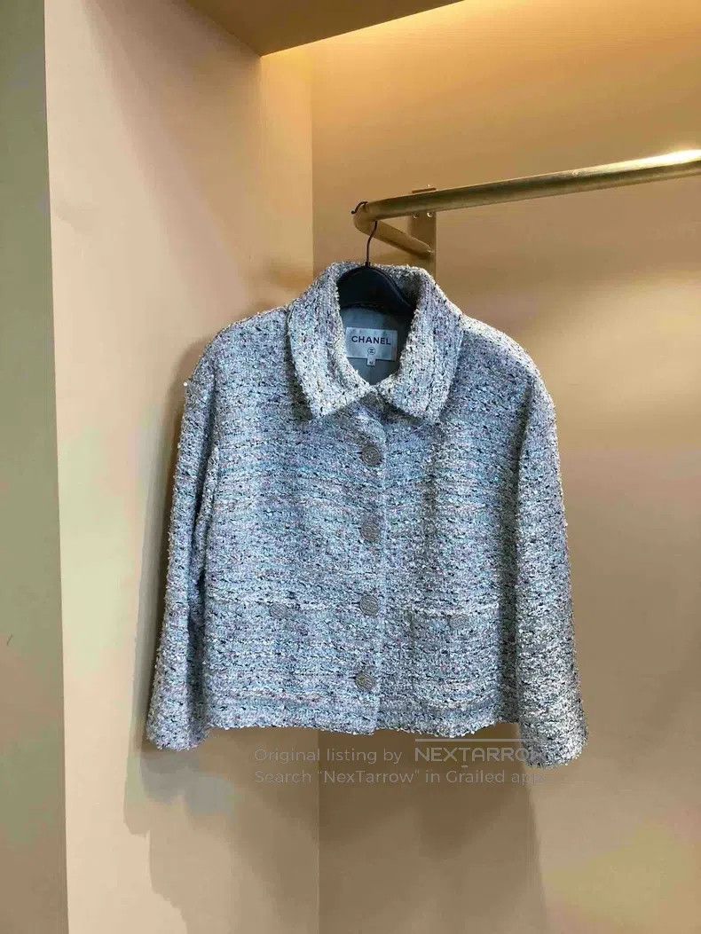 Chanel Chanel Cruise series blue tweed diamond buckle short jacke Size L / US 10 / IT 46 - 1 Thumbnail