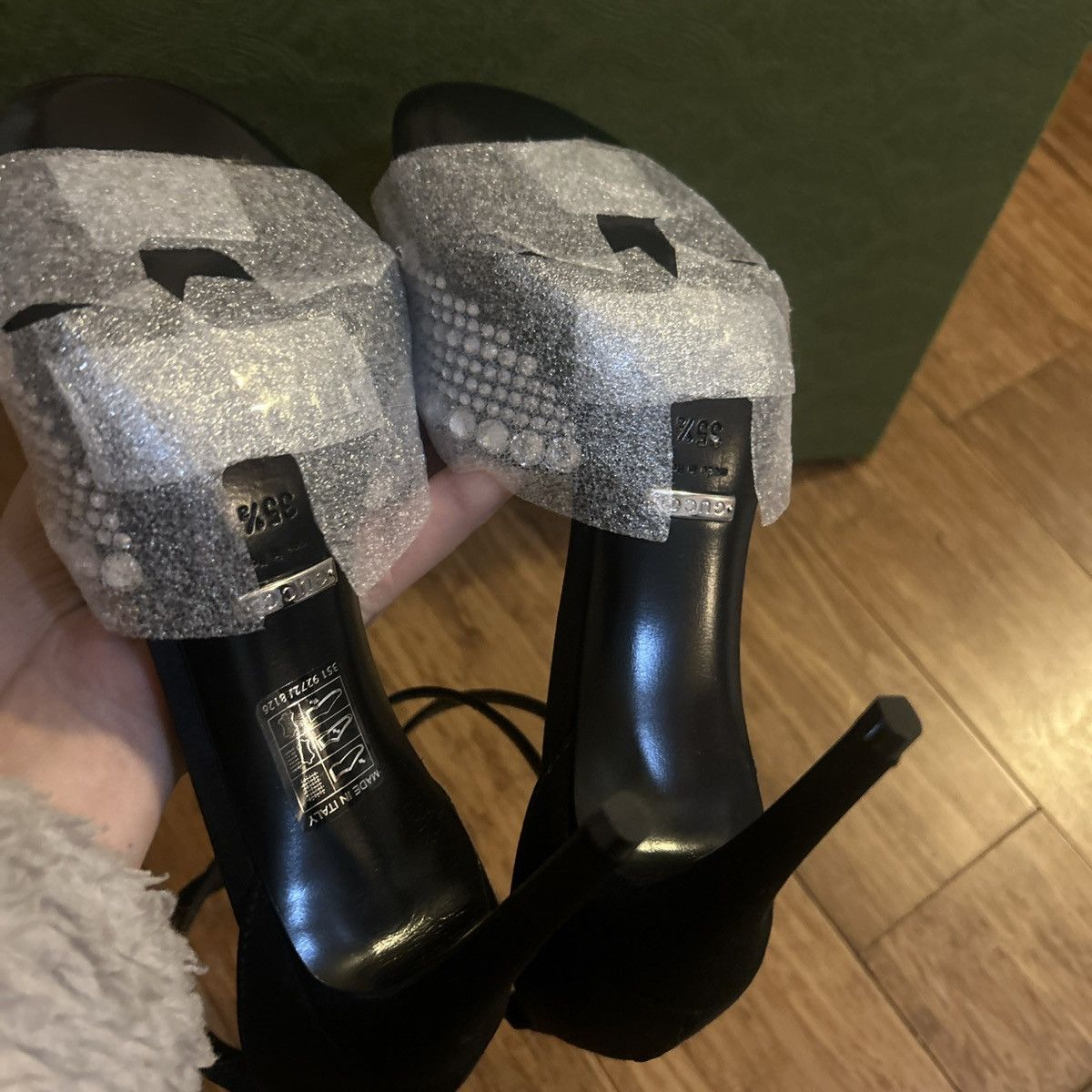 Gucci Gucci GG Crystal Satin Slide Raso Seta Malaga Kid Heel Size US 5.5 / IT 35.5 - 8 Thumbnail