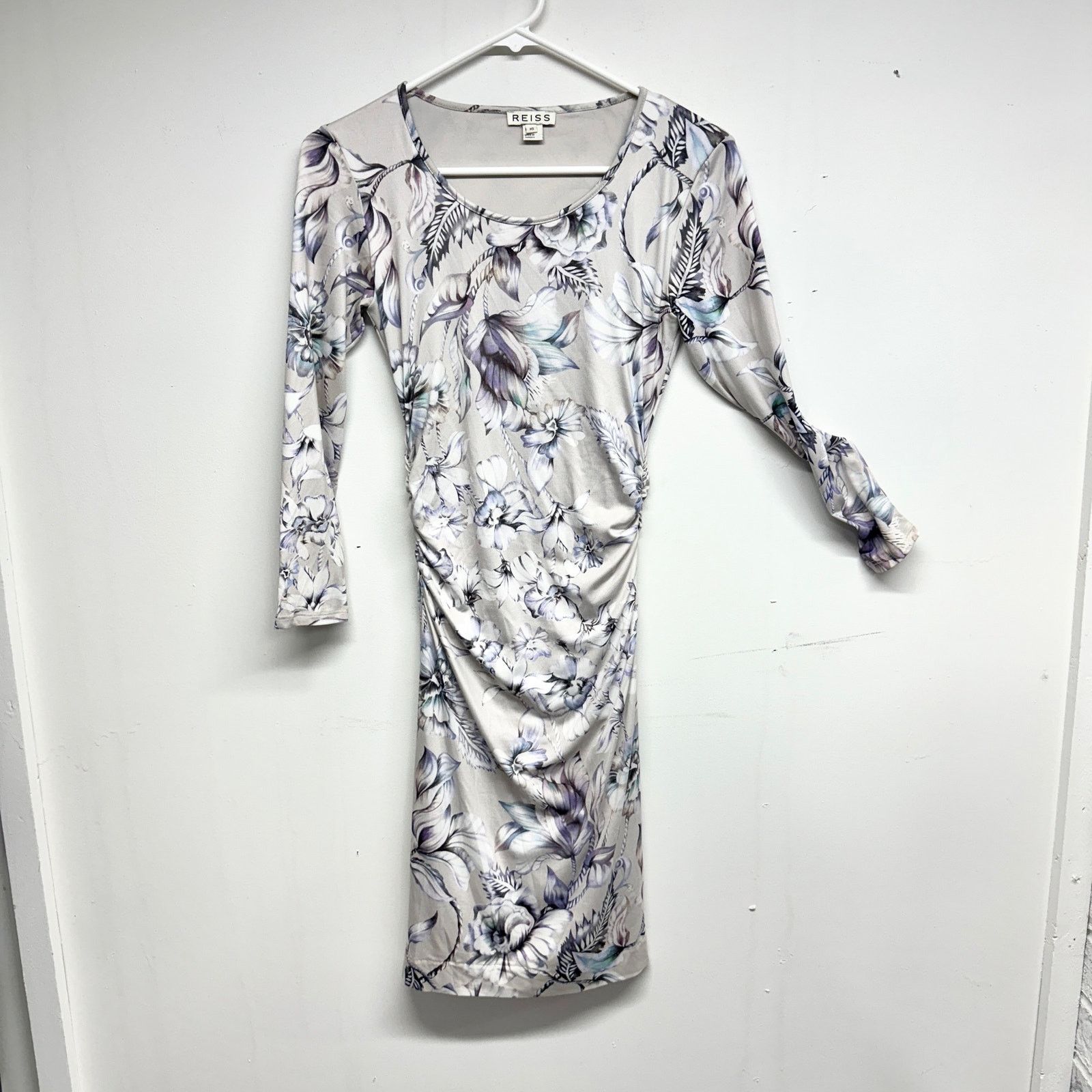 Reiss Reiss Balbina Purple Floral Long Sleeve Fitted Midi Dress XS Size XS / US 0-2 / IT 36-38 - 2 Thumbnail