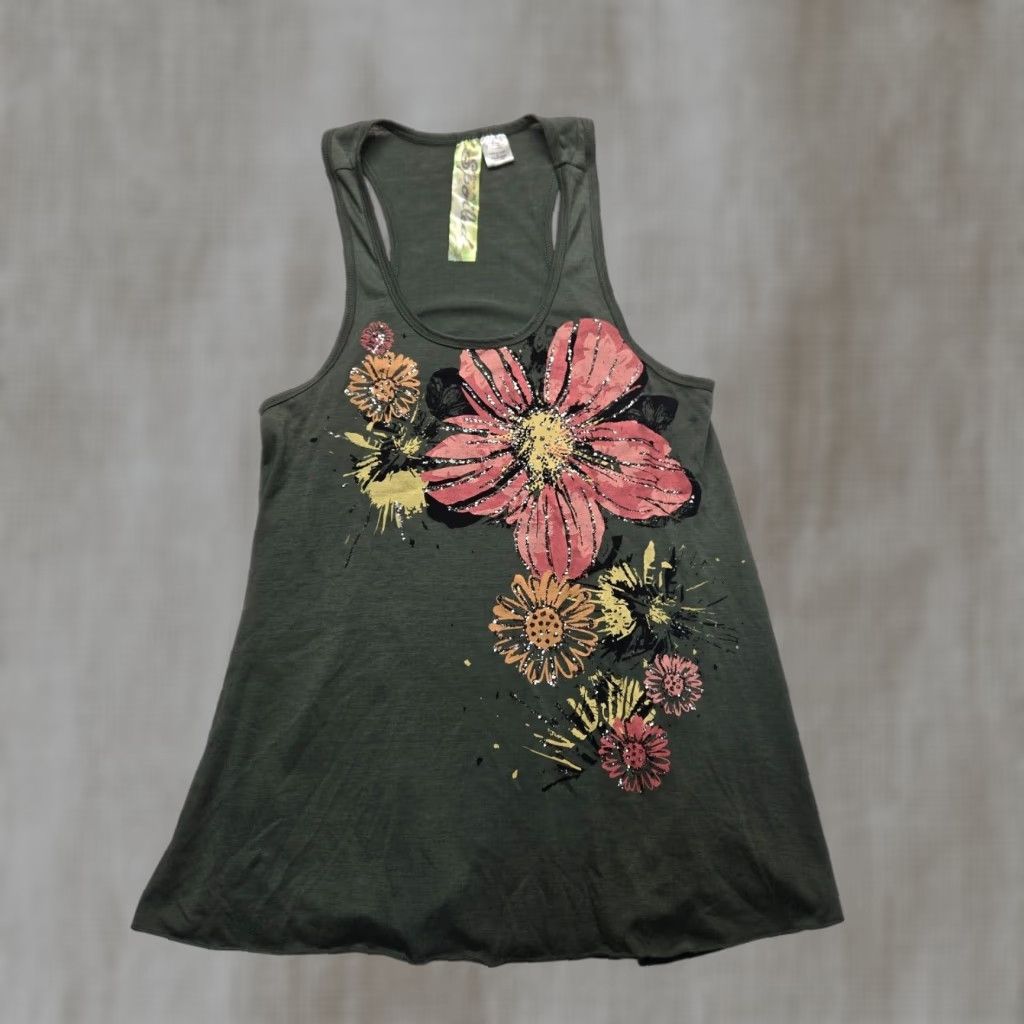 Vintage Live To Be Spoiled Shirt Tank Sleeveless Racerback M Green Floral Women Size M / US 6-8 / IT 42-44 - 1 Thumbnail