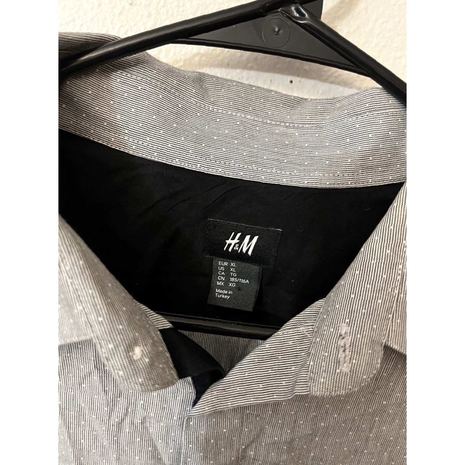 H&M H&M Classic Button-Up Dress Shirt XL Gray Striped Long Sleeve Mens Size 46R - 2 Thumbnail
