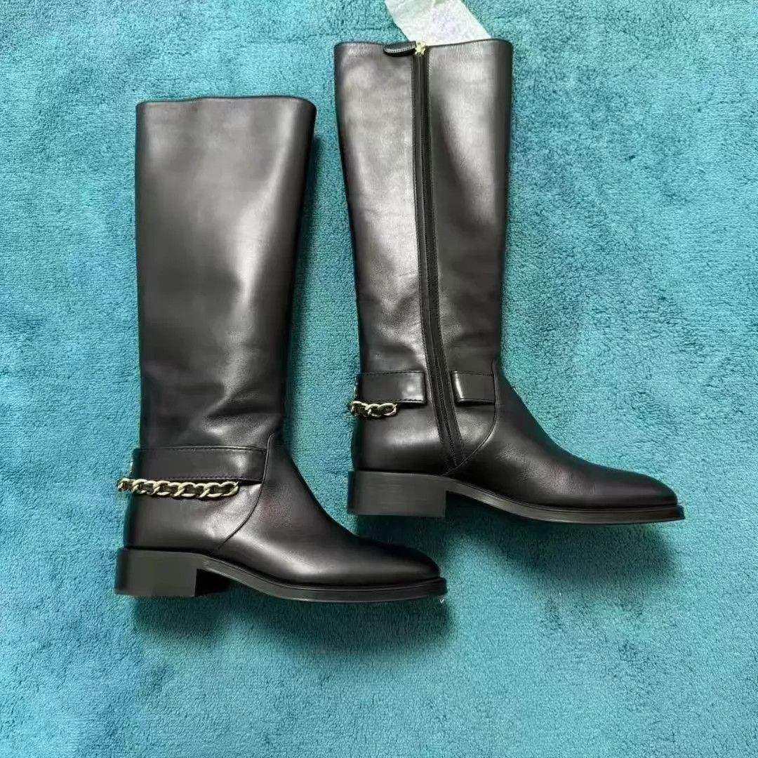 Chanel Chanel Black Gold CC Chain Knee-High Boots Size US 6.5 / IT 36.5 - 3 Thumbnail