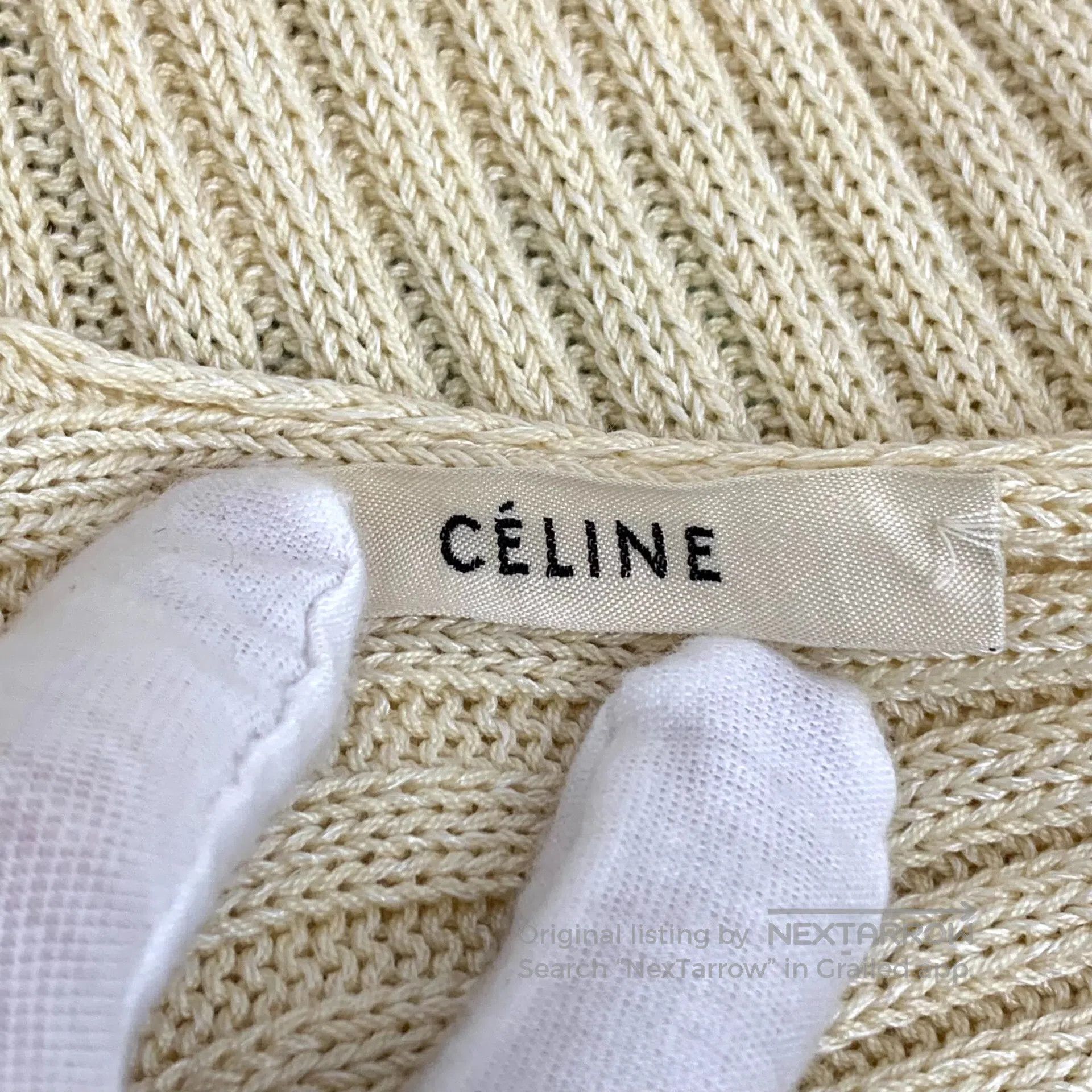 Celine CELINE Pale Yellow Cotton V-Neck Long Sleeve Knit Dress| Size M / US 6-8 / IT 42-44 - 6 Thumbnail