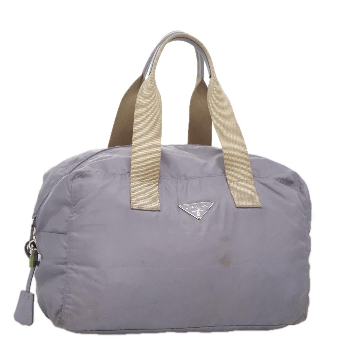PRADA Boston Bag Nylon Purple Beige Silver