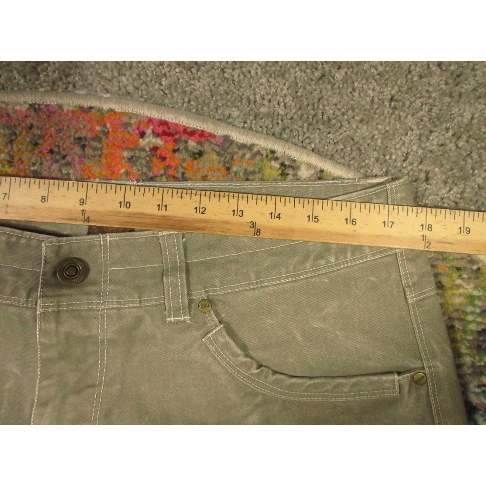 Vintage Kuhl Rydr Pants Men 35x31 Heavy Canvas Vintage Patina Dye Green 5-Pocket Zipper Logo Snap Straight Leg Regular Fit Casual Workwear Travel Size US 35 - 4 Thumbnail