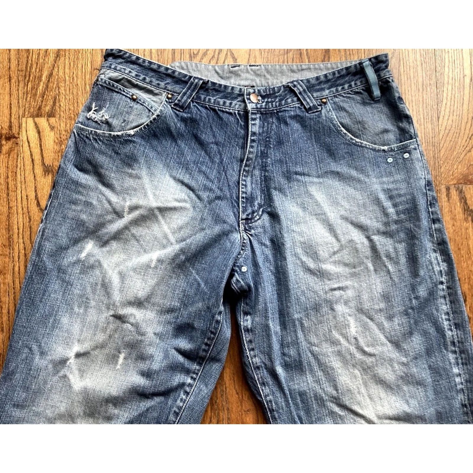 Jordan Brand VINTAGE Air Jordan Jeans Baggy 38x34 Mens 20th Anniversary 2005 Denim Blue Wide-Leg Casual 5-Pocket Mens Jumpman Size US 38 / EU 54 - 2 Thumbnail