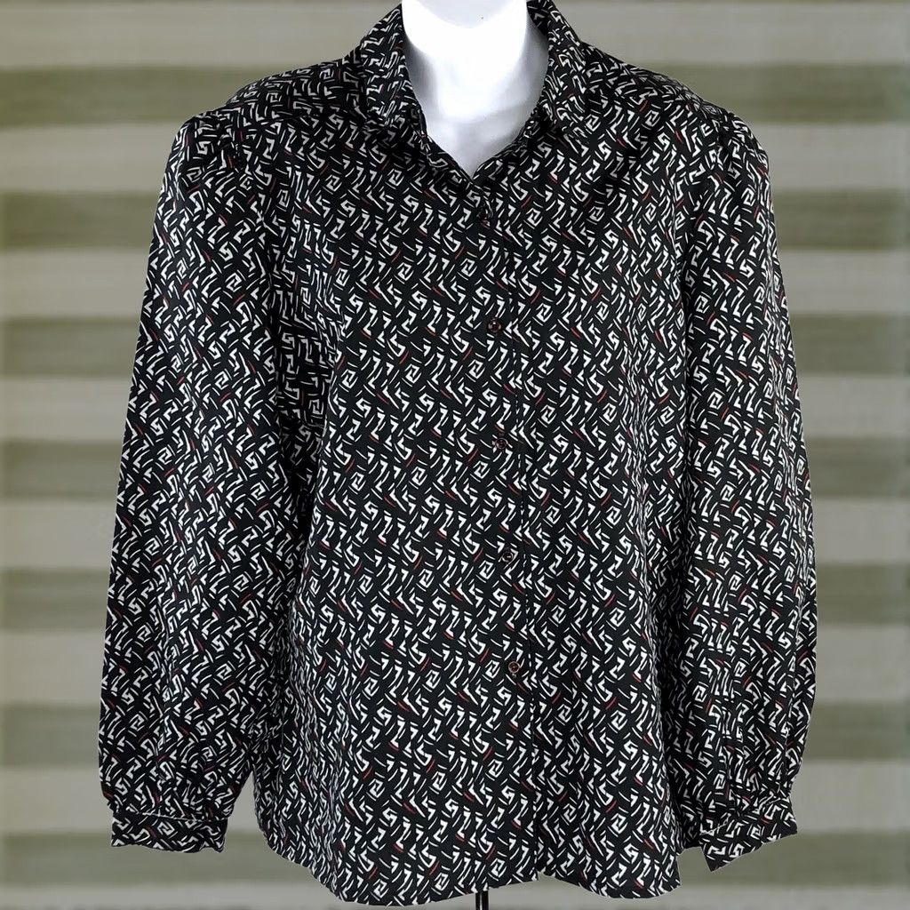 Vintage User: Original Title: Vintage Act III 70s 80s Top XL Blk Gray Geo Artsy Career office secretary ILGWU Size XL / US 12-14 / IT 48-50 - 1 Thumbnail