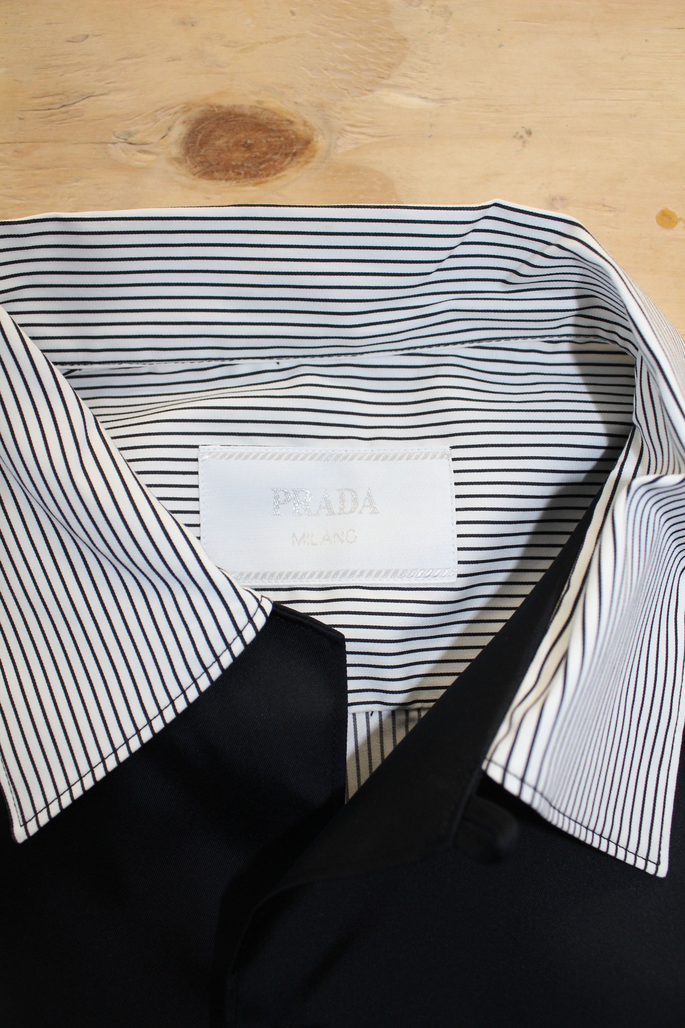 Prada Stretch Cotton & Re-Nylon Hybrid Shirt Black/White Size US XL / EU 56 / 4 - 8 Thumbnail