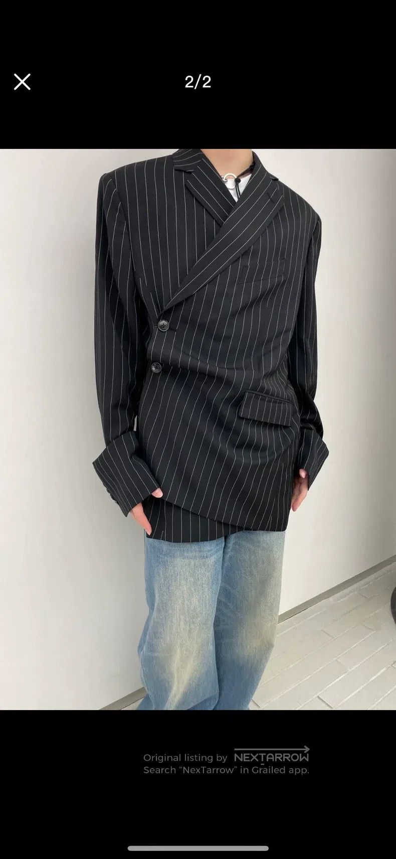 Martine Rose Martine Rose Black Thin Striped Suit Size 46R - 9 Thumbnail