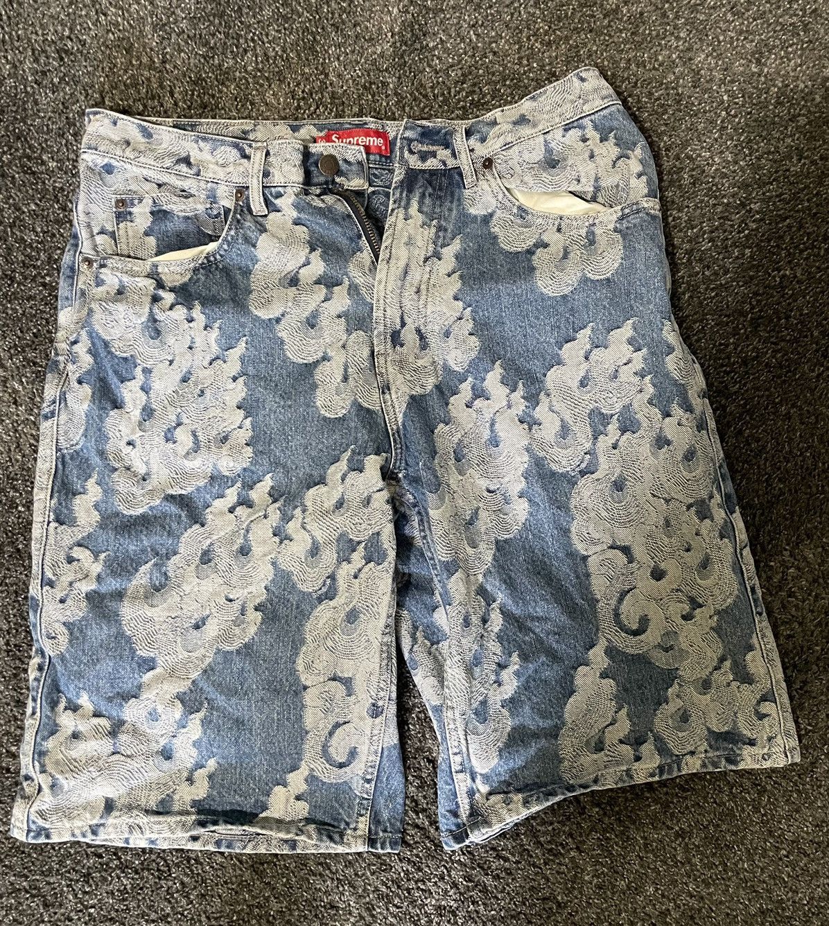 Supreme Flames Jacquard Baggy Denim Shorts | Grailed