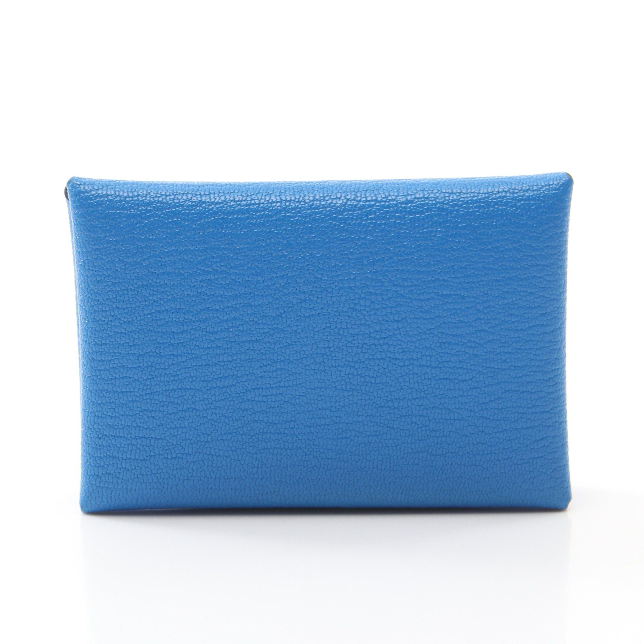 Hermes Calviduo Blue Hydra Coin Purse Chevre Silver Hardware B Stamp, Women's