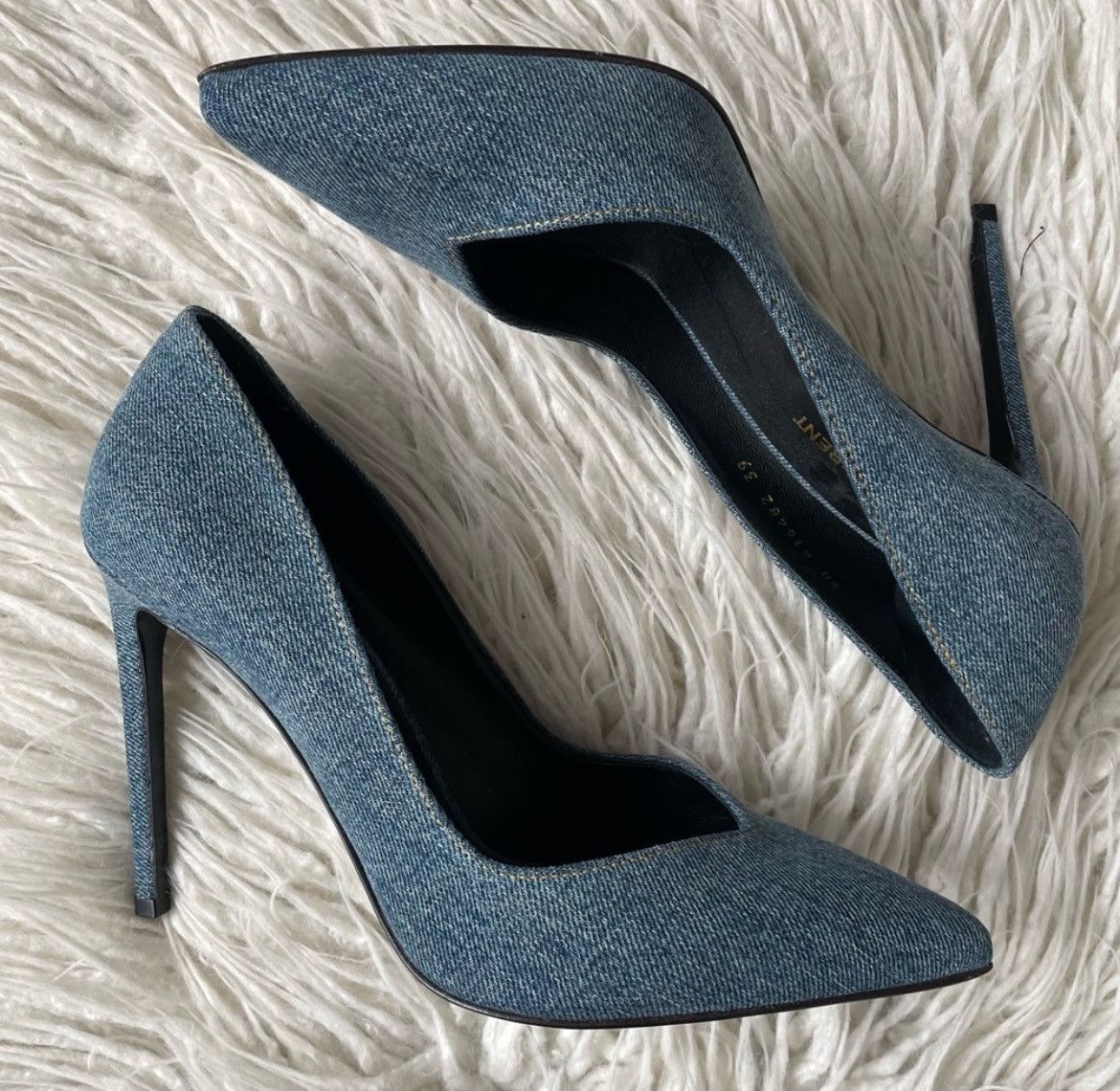 image of Saint Laurent Paris Saint Laurent Blue Denim Classic Paris Escarpin V 105 Pumps Shoes, Women's (Siz
