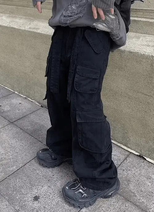 Vintage Black Multi pocket utility grunge cargo pants Size US 33 - 4 Thumbnail