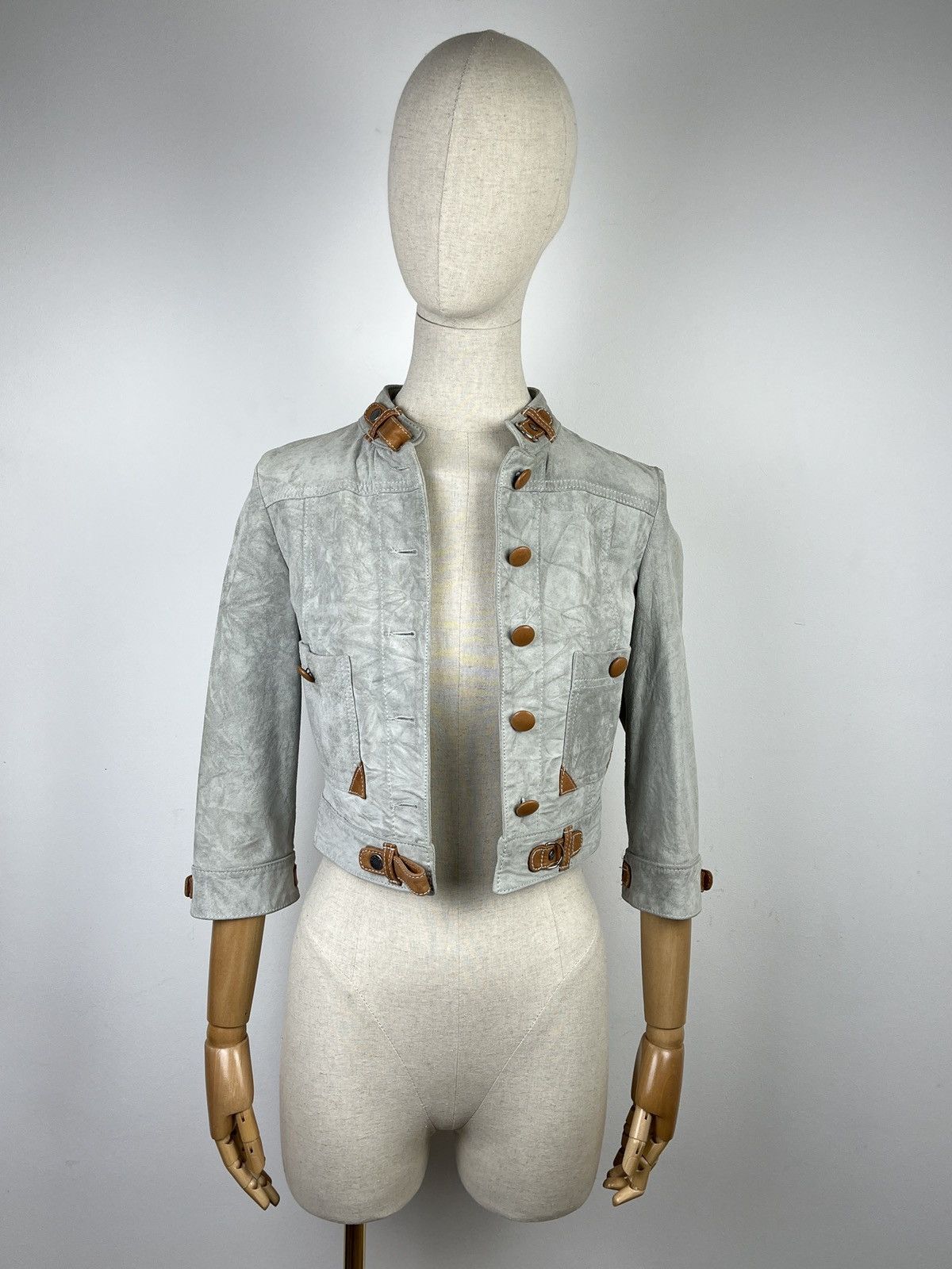 Armani × Vintage Armani Jeans Vintage Grey Leather Rare Streetwear Jacket Size S / US 4 / IT 40 - 1 Thumbnail