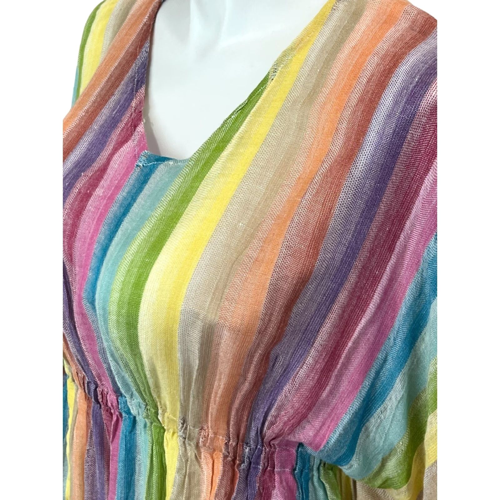 Vintage ACCESSORY ST Rainbow Peasant Chiffon Cinch Waist Blouse One Size 100% Rayon Size ONE SIZE - 3 Thumbnail
