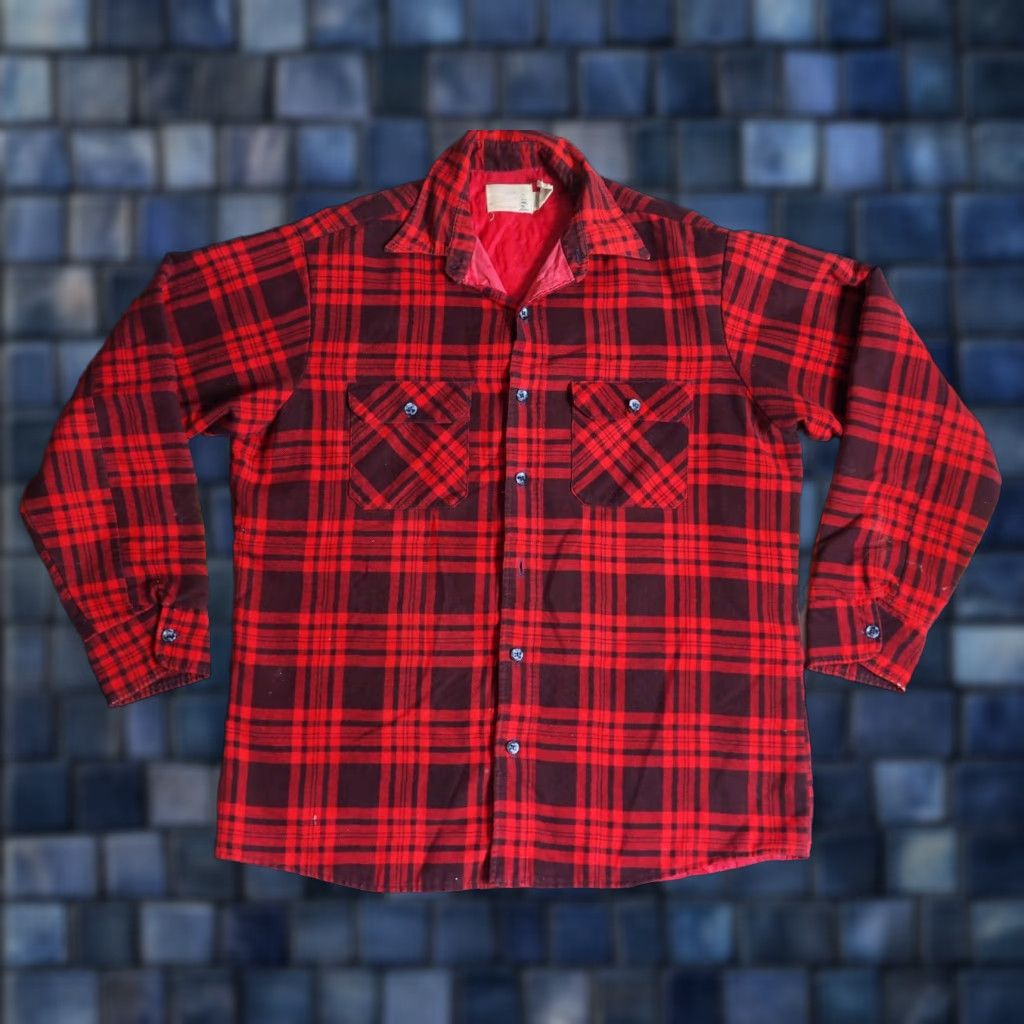 Sears VTG Sears Fieldmaster Red Black Grunge Printed Quilted Flannel Shirt Mens XL Size US XL / EU 56 / 4 - 1 Thumbnail