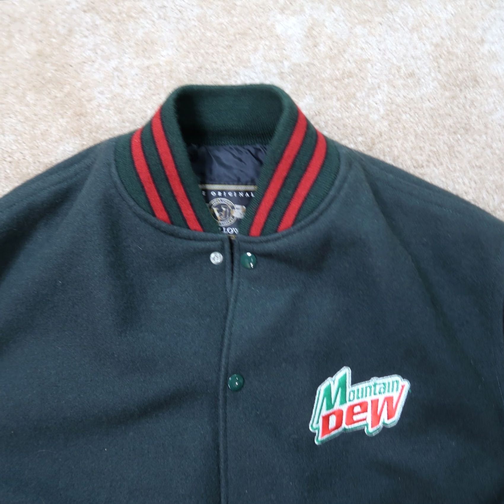 Holloway VINTAGE Mountain Dew Varsity Jacket Men XL Green Black Snap Button Leather Sleeves Embroidered Logo Zipper Pockets Wide Size? (adjusted to fit rules) Size US XL / EU 56 / 4 - 5 Thumbnail