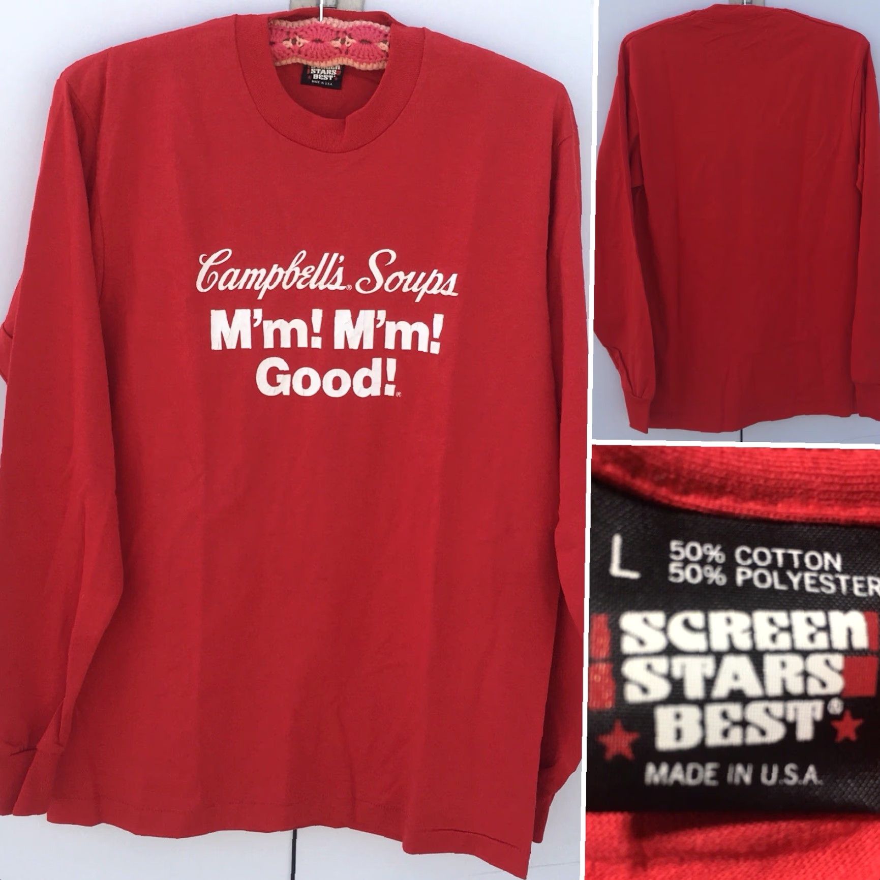 Vintage VINTAGE Campbells Mm Mm Good Long Sleeve Shirt Men L Red 80s 90s Screen Stars Made in USA Graphic Tee Size US L / EU 52-54 / 3 - 5 Thumbnail