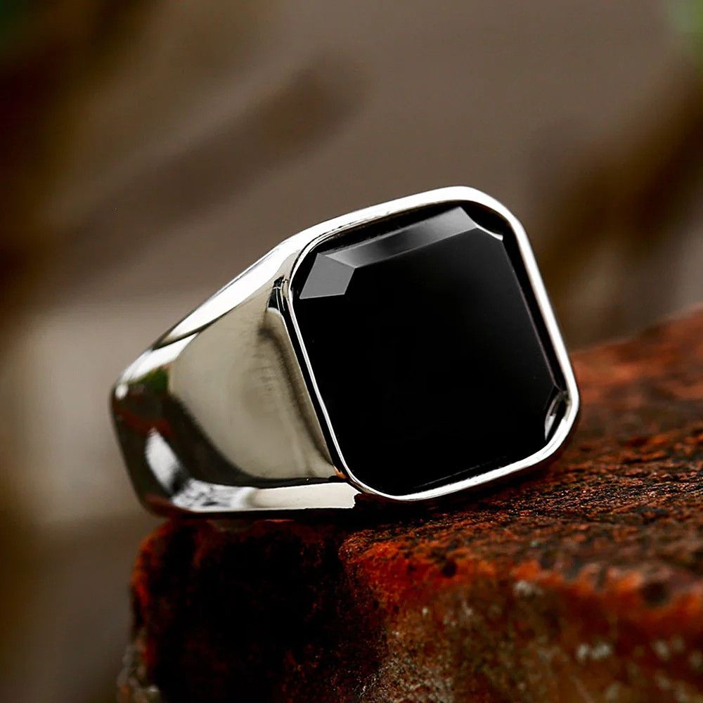 Jewelry Zircon Black Agate Ring Streetwear Jewelry Fashion Gift Size ONE SIZE - 7 Thumbnail