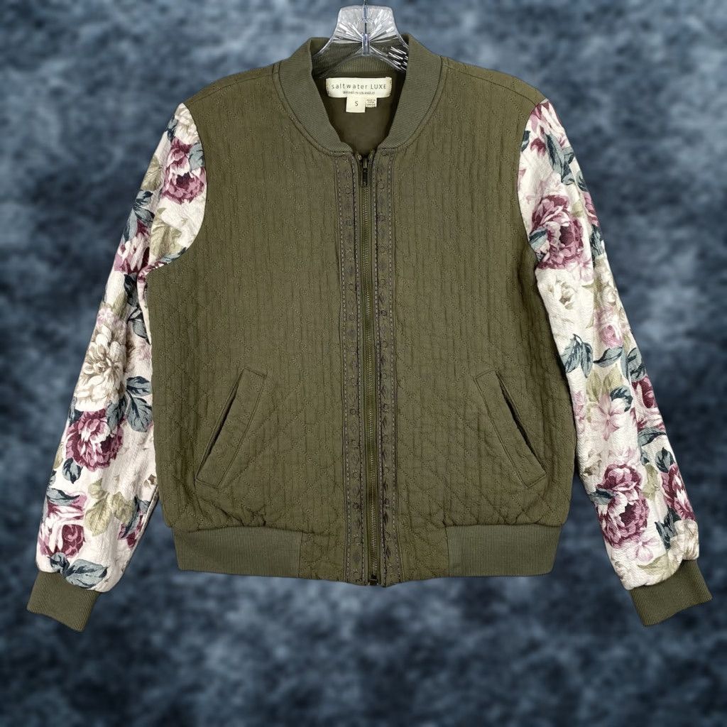 Anthropologie Anthropologie Bomber Jacket Shirt Women S Green Floral Embroidered Boho Saltwater Luxe Vintage No N/A Size S / US 4 / IT 40 - 1 Thumbnail