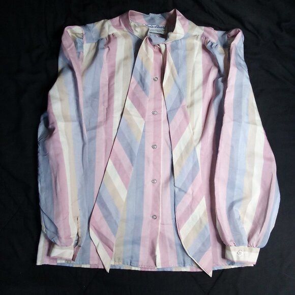 Other Vintage Kevin Stuart Pastel Striped Polyester Button Shirt Size XL / US 12-14 / IT 48-50 - 2 Thumbnail