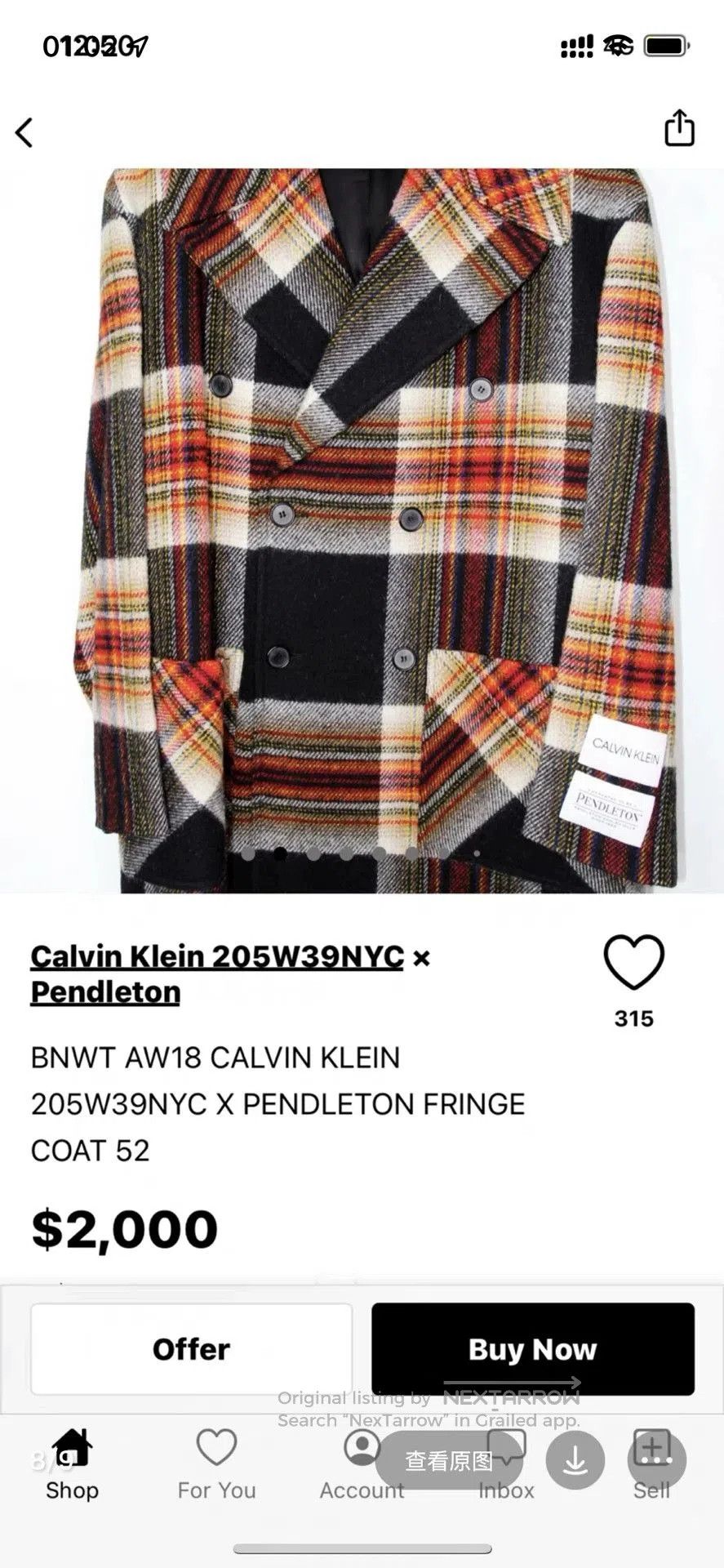 Calvin Klein 205W39NYC Calvin Klein Plaid Fringe Coat. Size US S / EU 44-46 / 1 - 3 Thumbnail