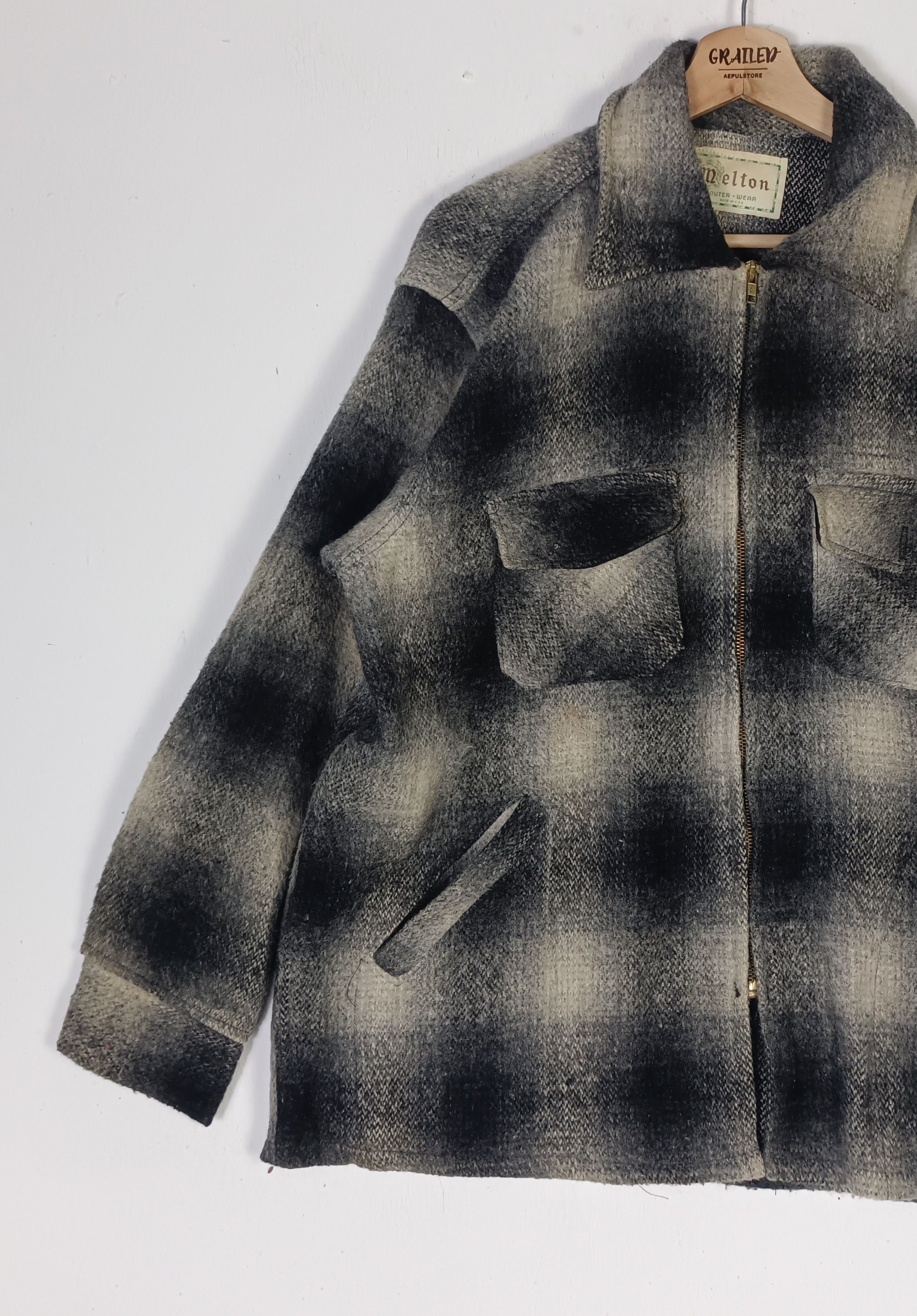 Vintage Vintage💥 80s Melton Shadow Plaid Wool Flannel Jacket Size US XL / EU 56 / 4 - 5 Thumbnail