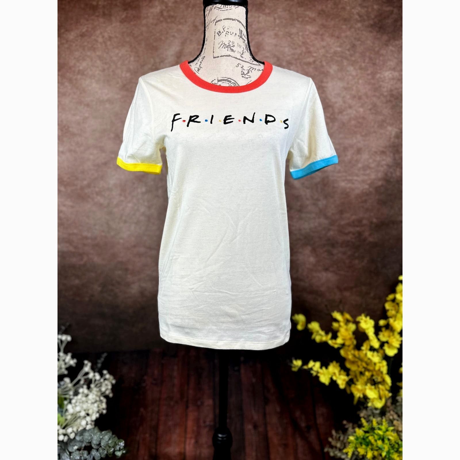 Other Friends Rainbow Beige with Multicolor Neck & Cuffs Tee M Size M / US 6-8 / IT 42-44 - 4 Thumbnail