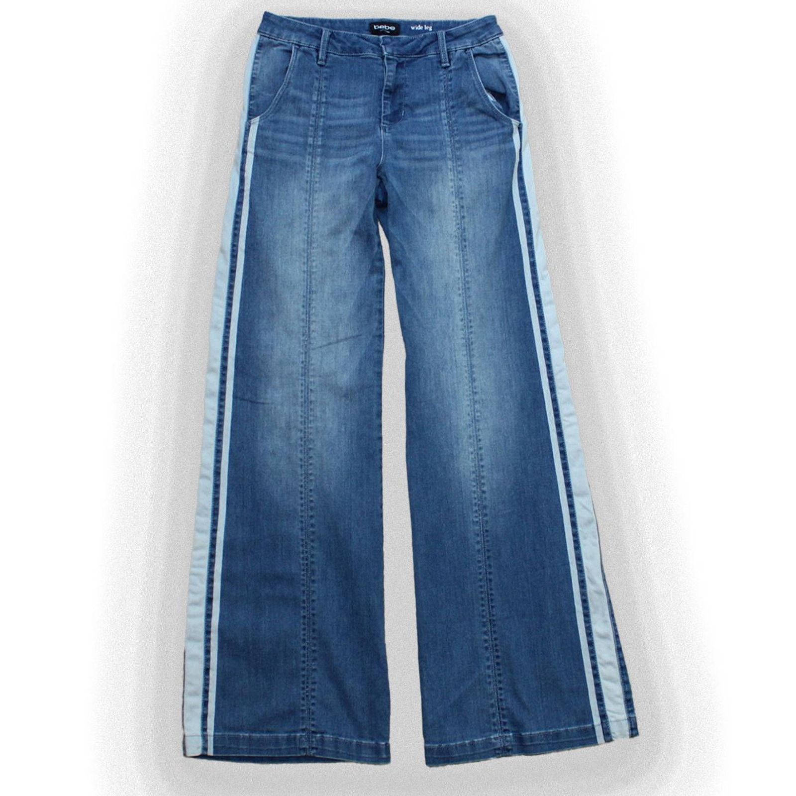 Bebe Y2K Bebe Wide Leg Bootcut Striped Blue Denim Jeans Size 24" / US 00 / IT 34 - 2 Thumbnail