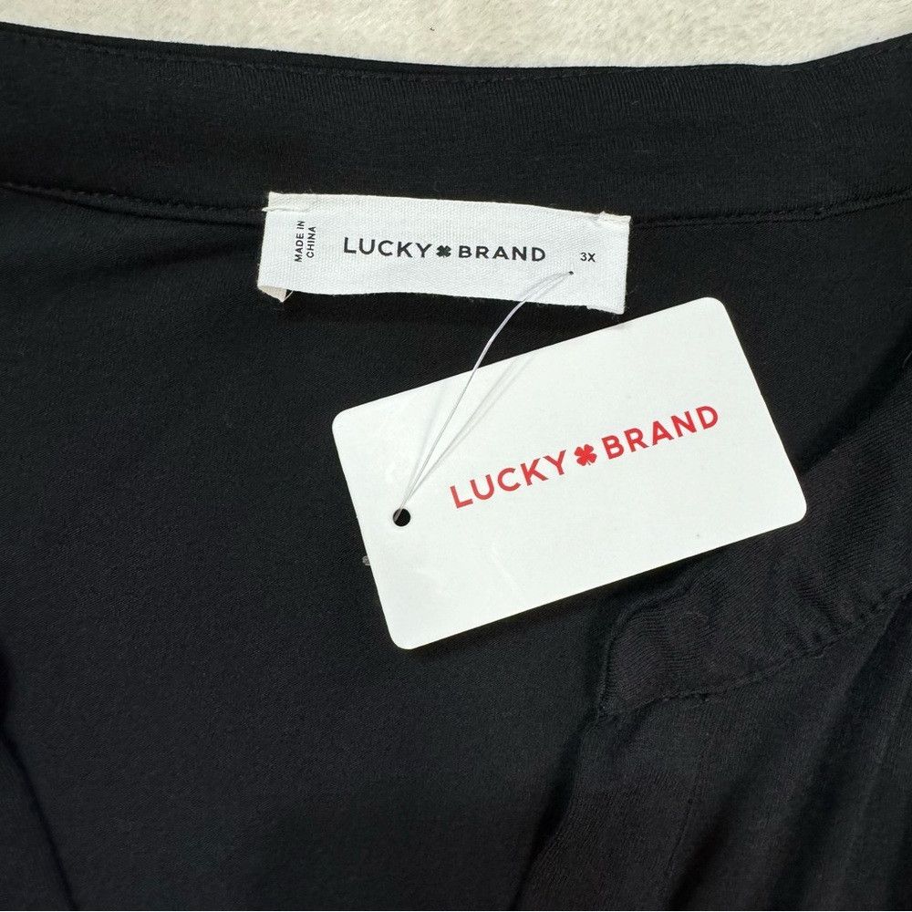 Lucky Brand NWT New Lucky Brand Black Rayon Tiered Flutter Short Sleeve Size 3XL / US 20-22 - 8 Thumbnail