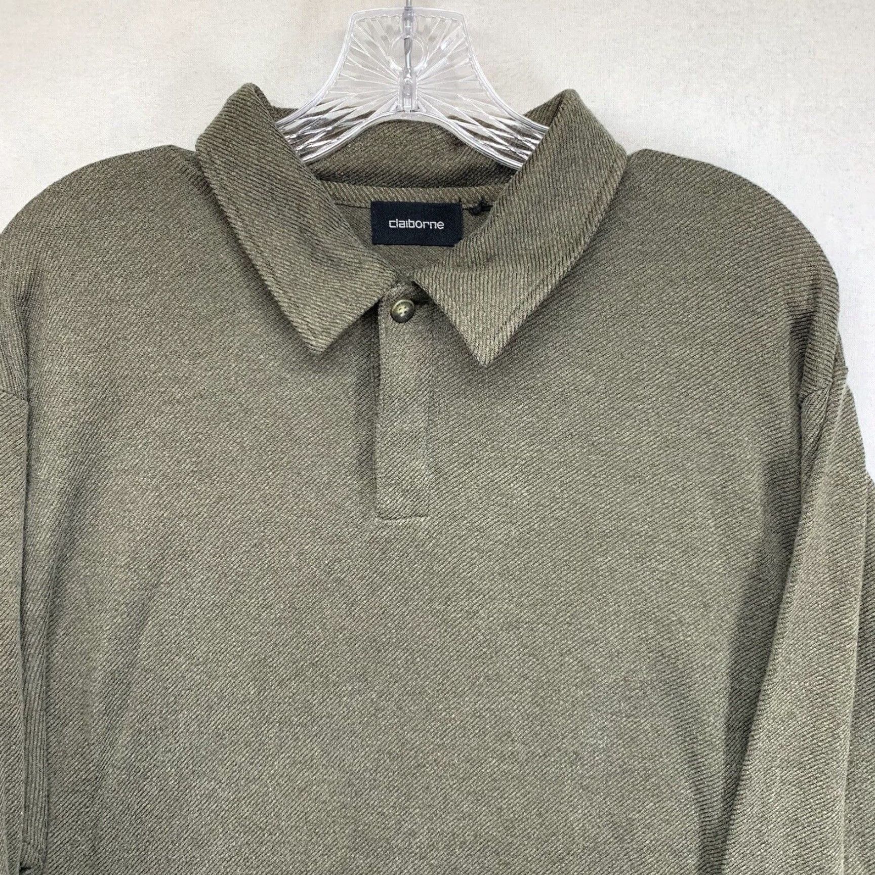 Liz Claiborne VINTAGE Claiborne Men’s Henley Shirt Long Sleeve Cotton Knit Olive Green Large Casual All Seasons Size US L / EU 52-54 / 3 - 3 Thumbnail