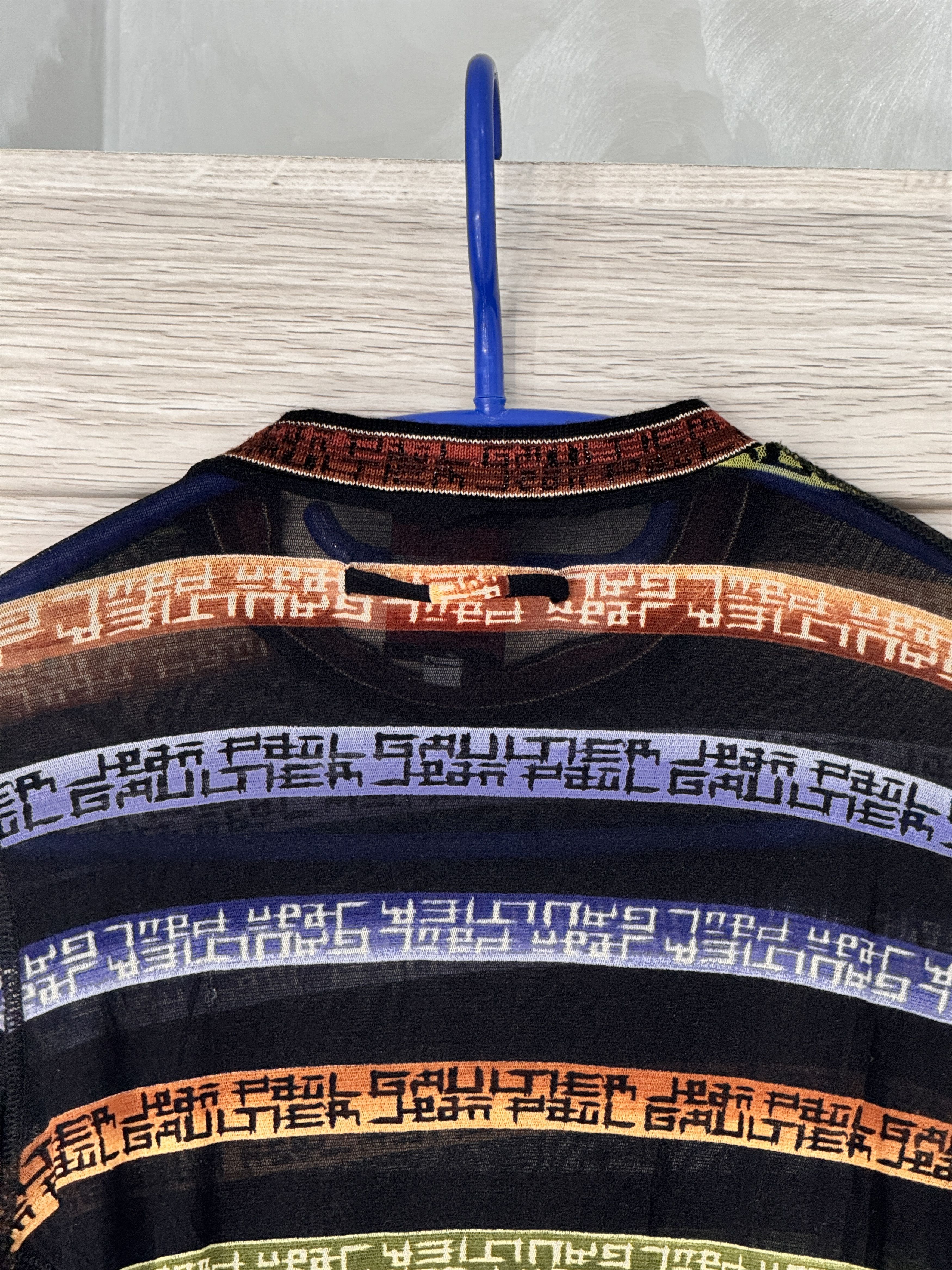 Jean Paul Gaultier × Vintage Vintage Jean Paul Gaultier Mesh Top LS Stripe Logo Print Size M / US 6-8 / IT 42-44 - 18 Thumbnail