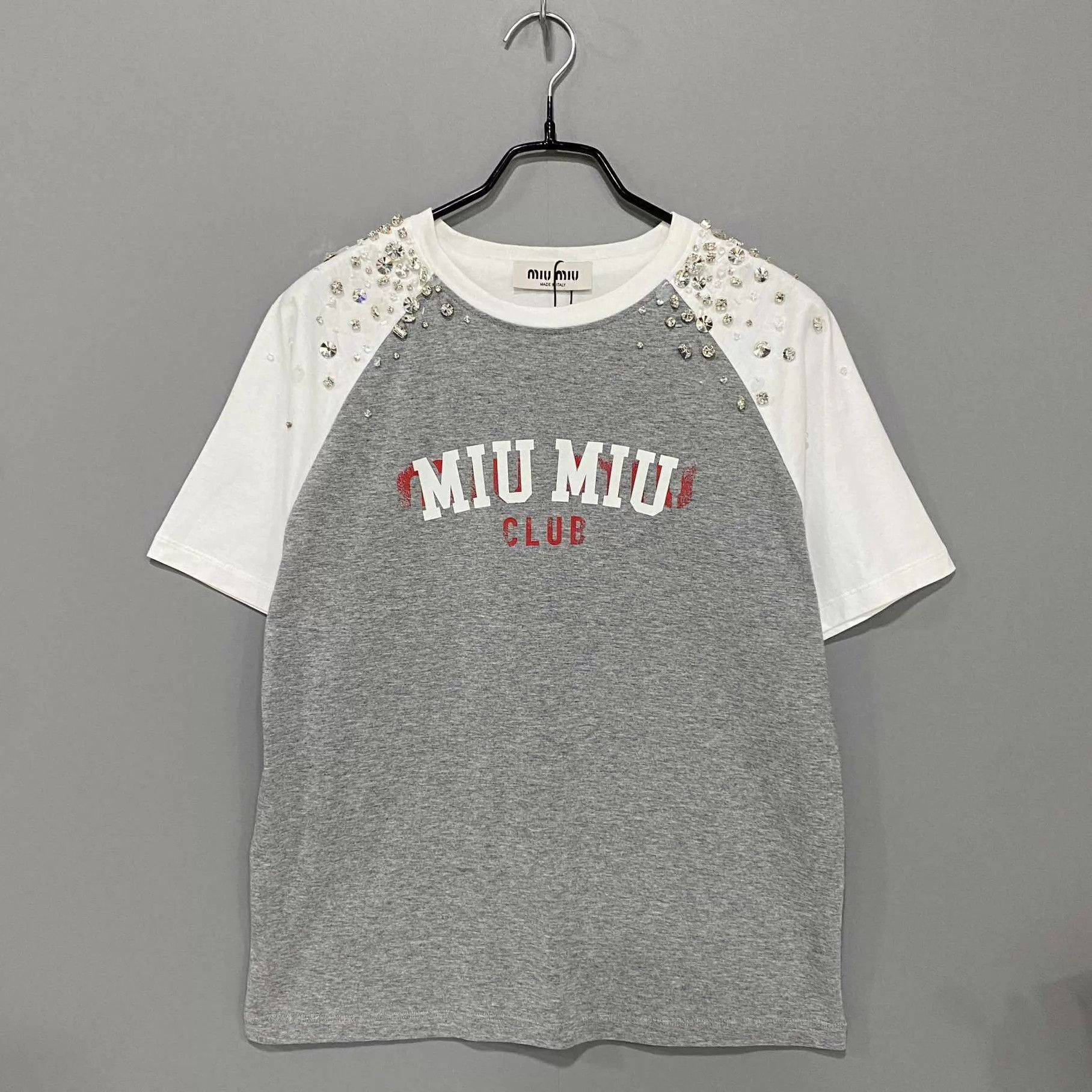 Miu Miu MIU MIU colorblocked neckline crystal logo short sleeve M Size M / US 6-8 / IT 42-44 - 1 Thumbnail