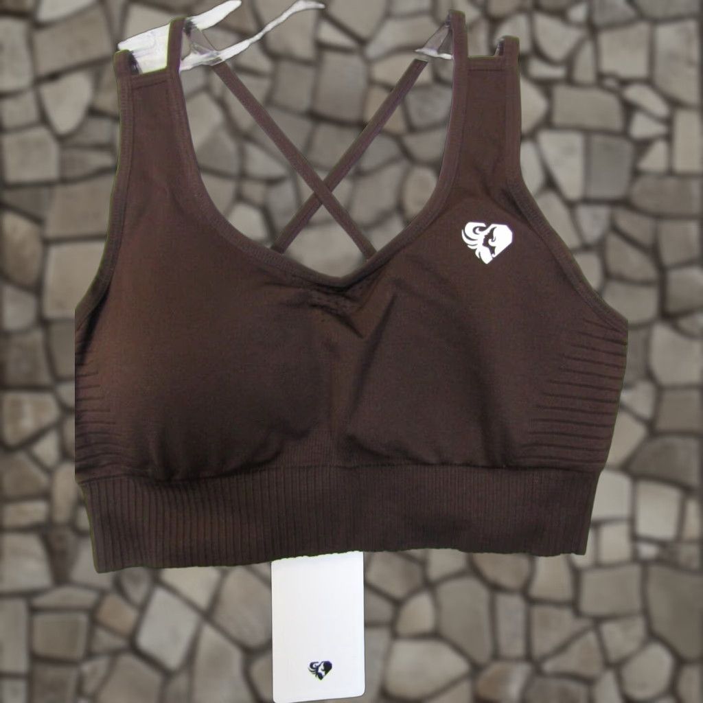 Vintage NWT Women's Best Power Seamless Sports Bra Xs Brown Strappy Wireless Low Support