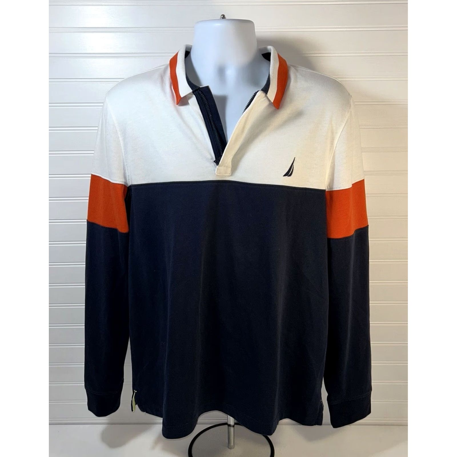 Nautica Nautica Polo Multicolor Colorblock Long Sleeve Slim Fit 1/4 Zip Navy? (Original color: Multicolor) - Men Large Shirt Size US L / EU 52-54 / 3 - 4 Thumbnail