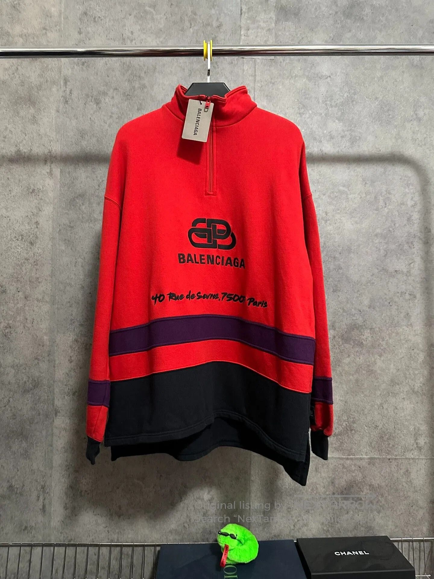 balenciaga red high-neck half-zip sweatshirt.