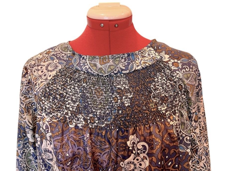 Other Tanzara Boho Print Smocked Blouse XL Bell Sleeve Peasant Top Size XL / US 12-14 / IT 48-50 - 2 Thumbnail