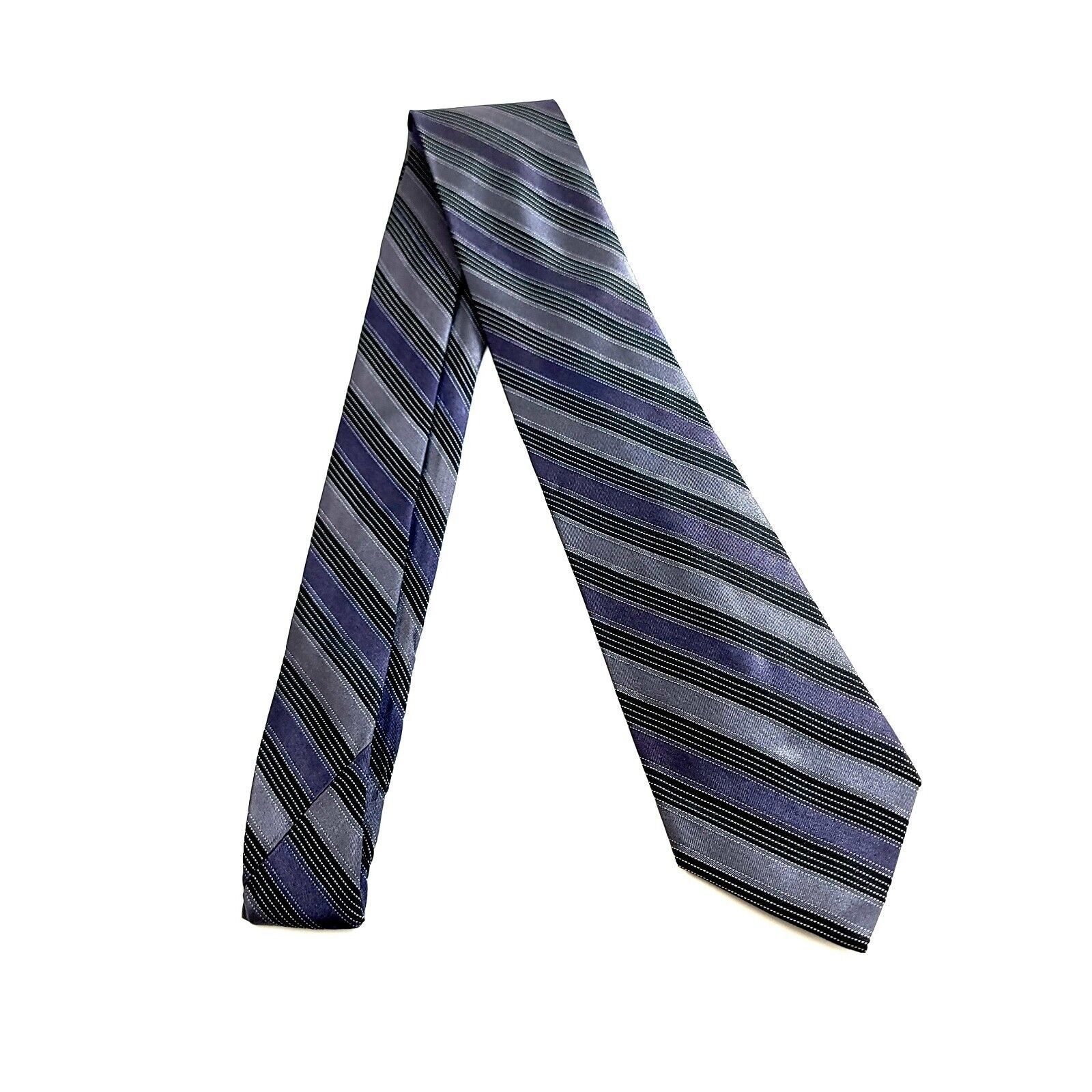 Calvin Klein Calvin Klein Woven Purple Gray Black Striped Silk Tie Size ONE SIZE - 6 Thumbnail