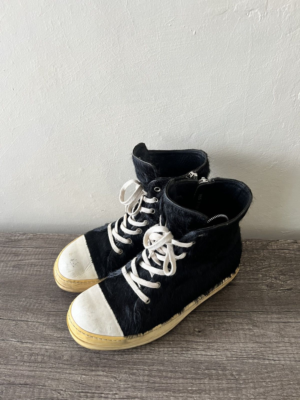 Rick Owens RICK OWENS PONY HAIR RAMONES HIGHTOP– BLACK/MILK Size US 7 / EU 40 - 5 Thumbnail