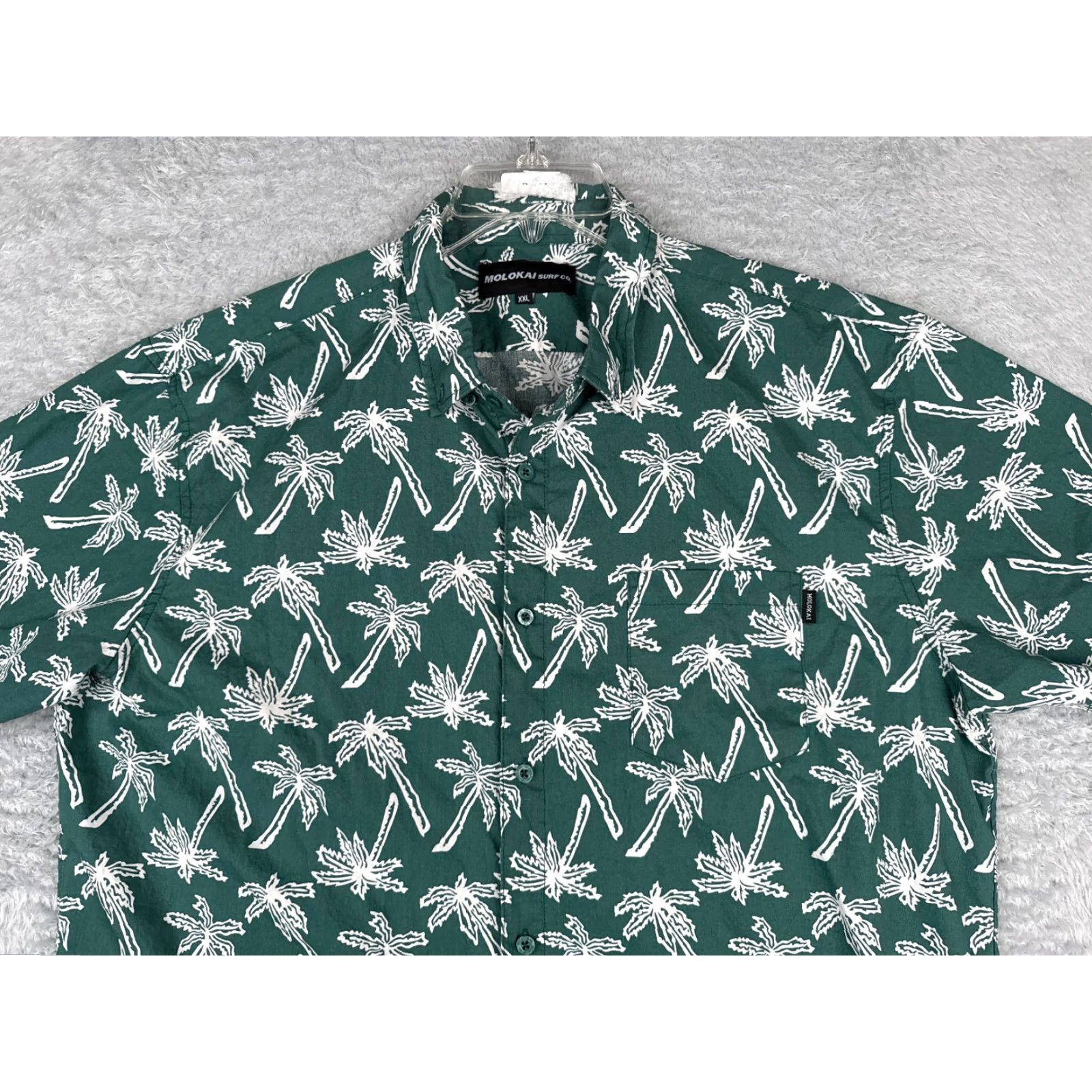 CO Molokai Surf Co Shirt Adult 2XL Green Palm Print 100% Cotton Short Sleeve Button-Up Hawaiian Mens Shirt Size US XXL / EU 58 / 5 - 7 Thumbnail