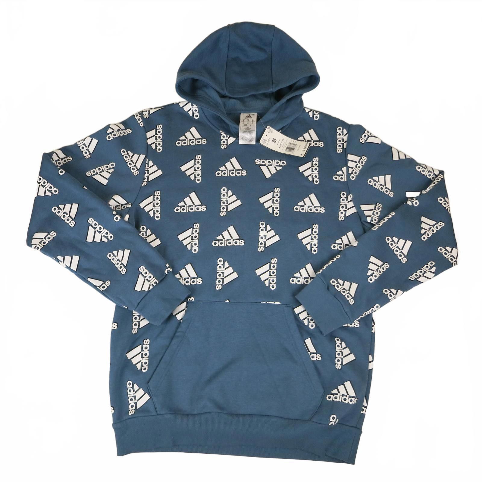 Adidas Men's Medium adidas Blue All-Over Logo Print Hoodie NWT Size US M / EU 48-50 / 2 - 2 Thumbnail