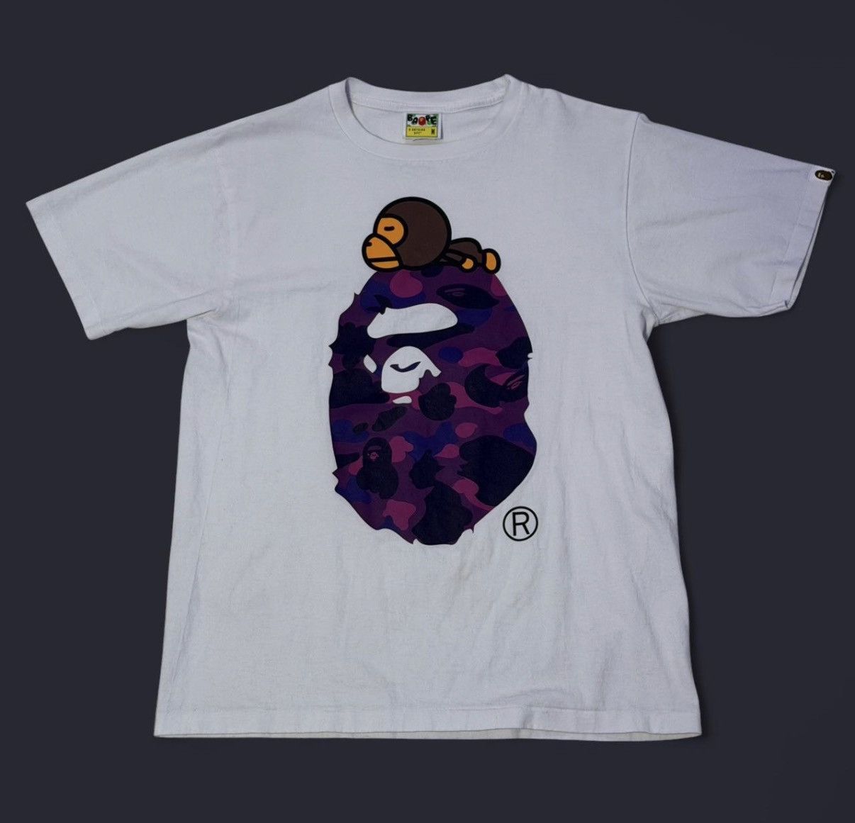 BAPE Milo on Camo Big Ape TEE purple and white