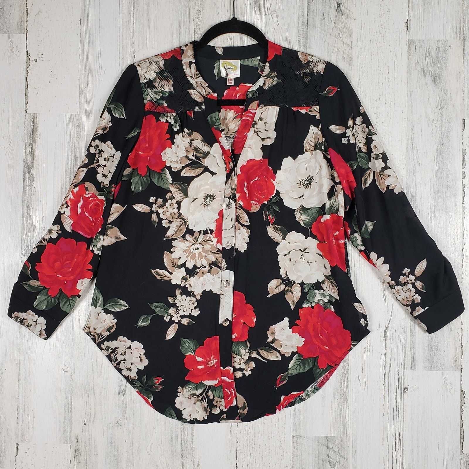 Other Fig + Flower Floral Long Sleeve Button Down Petite Medium PM Size M / US 6-8 / IT 42-44 - 1 Thumbnail